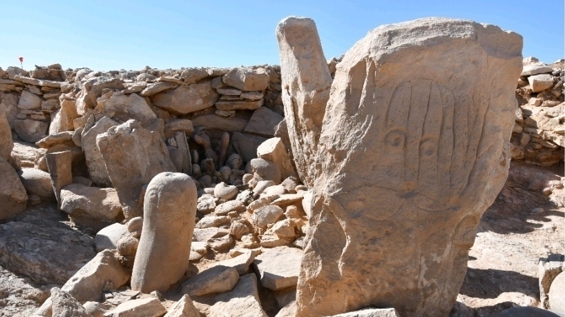 Two carved standing stones.