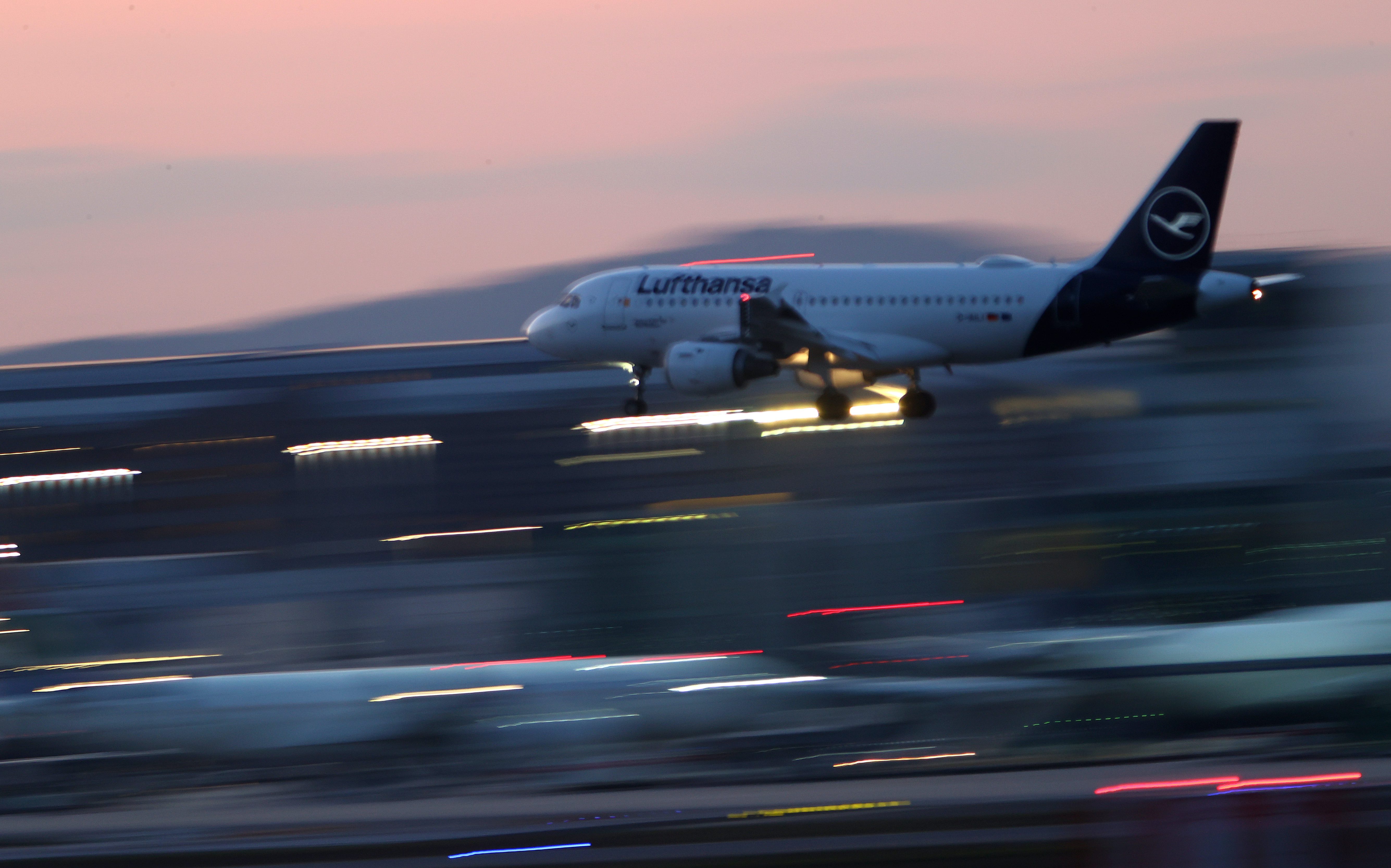 An air plane of German carrier Lufthansa lands