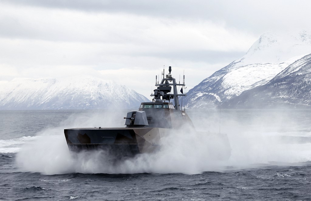 Norwegian Skjold-class corvette navy vessel during Cold Response 2014
