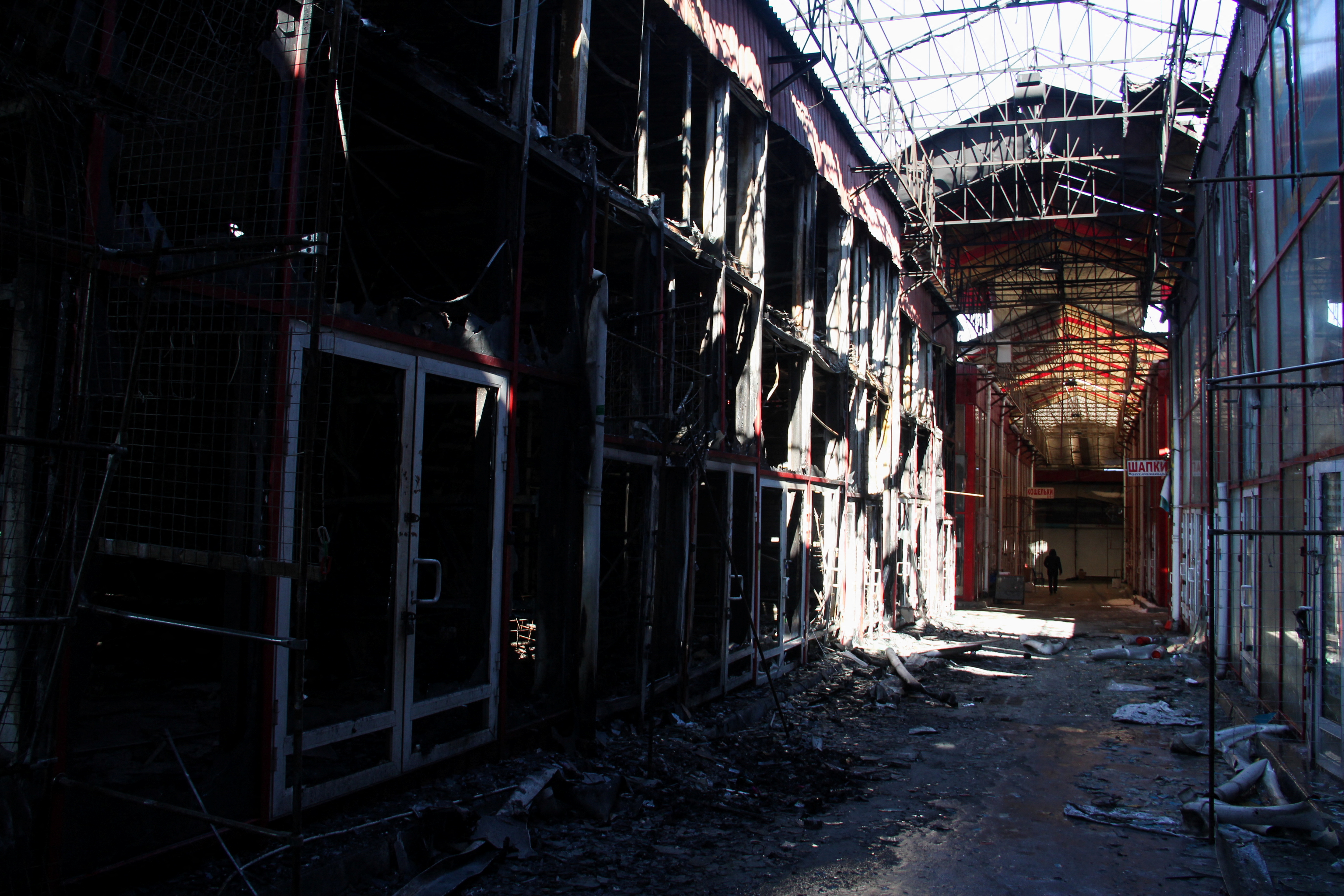 A general view of market Barabashovo after a fire caused by shelling, as Russia's invasion of Ukraine continues, in Kharkiv, Ukraine