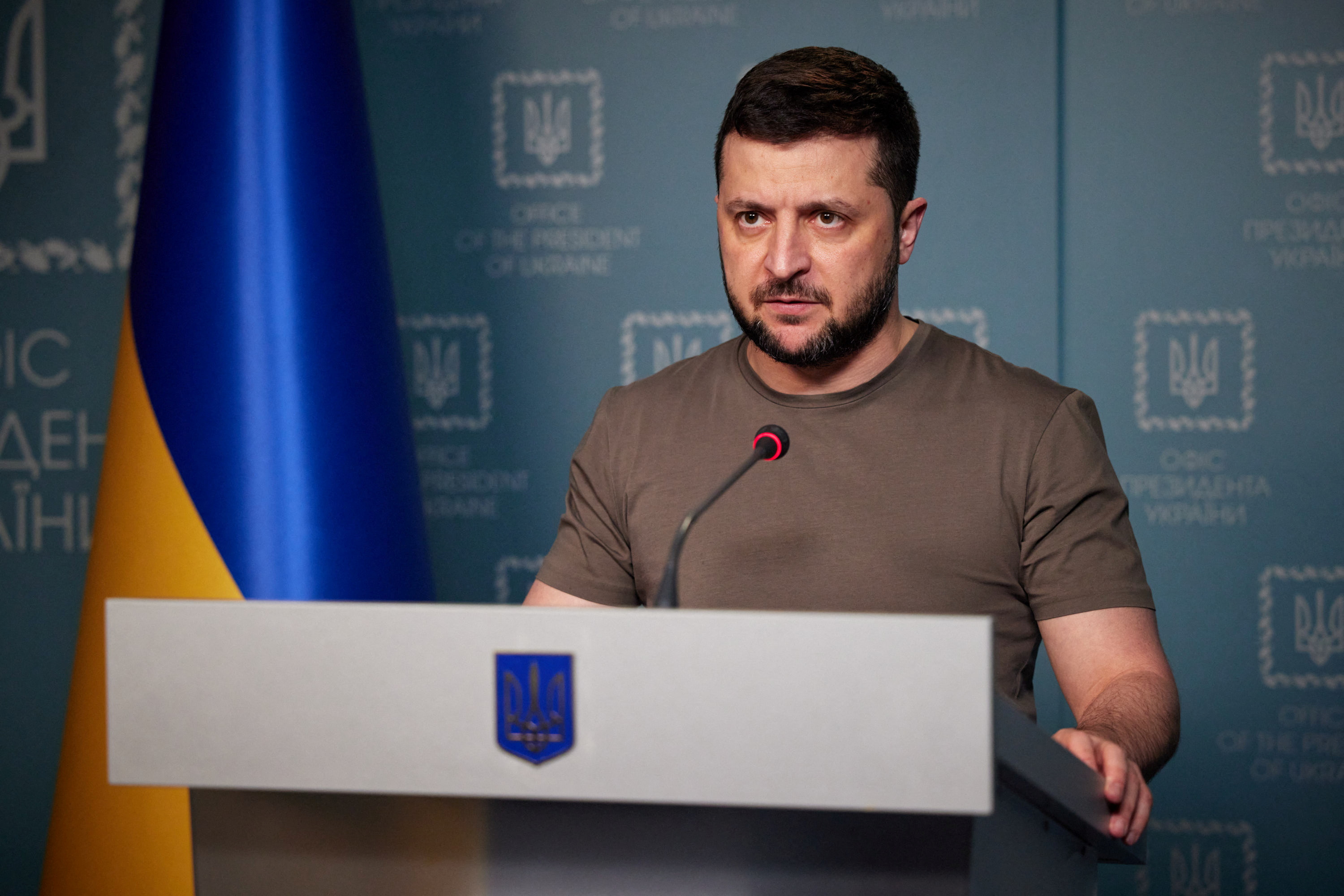 Ukraine's President Volodymyr Zelenskiy addresses the Ukrainian people, as Russia's attack on Ukraine continues, in Kyiv, Ukraine March 29, 2022.
