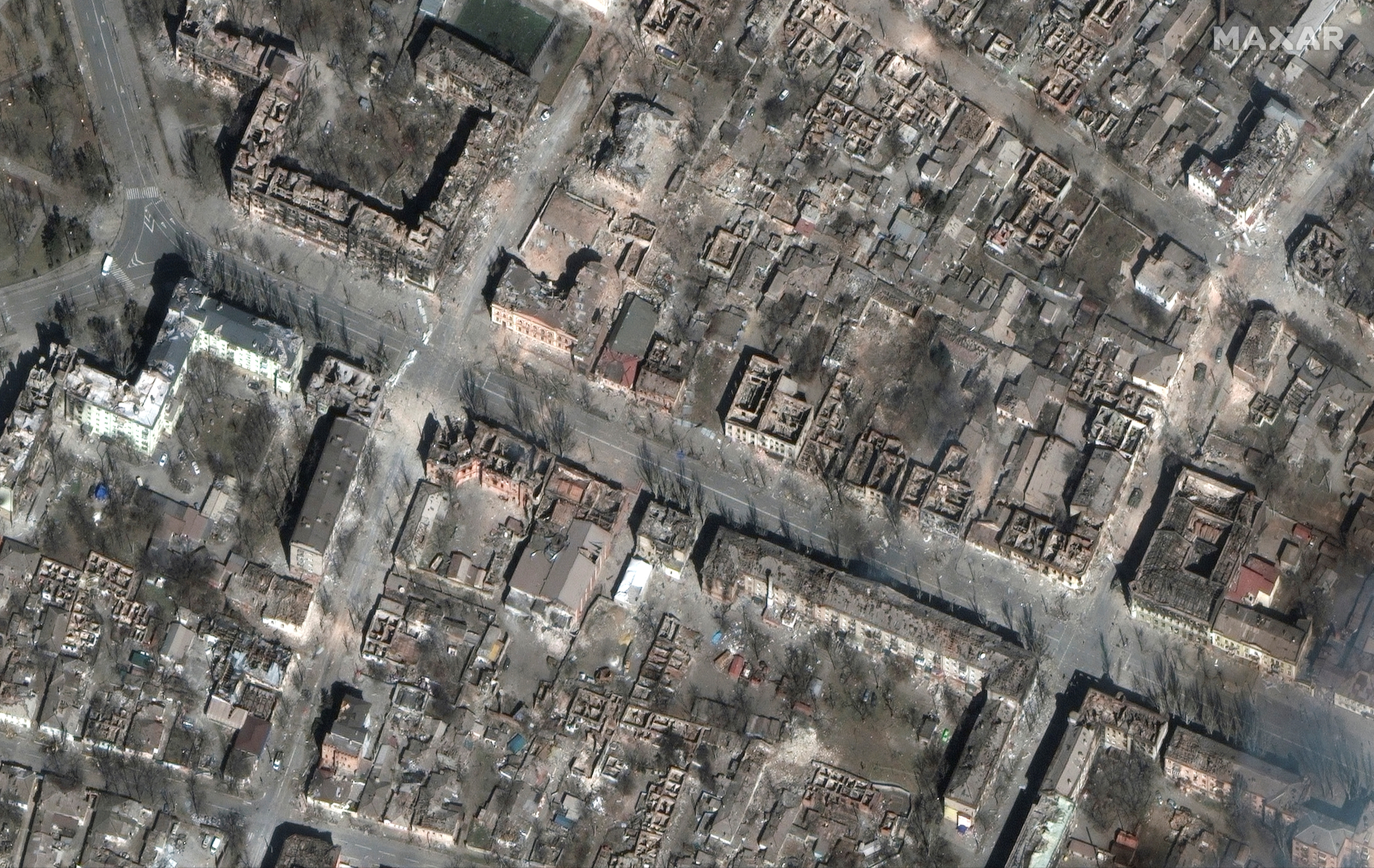 A satellite image shows destruction of homes and buildings, in Mariupol, Ukraine, March 29, 2022. Satellite image 2022 Maxar Technologies/Handout via REUTERS