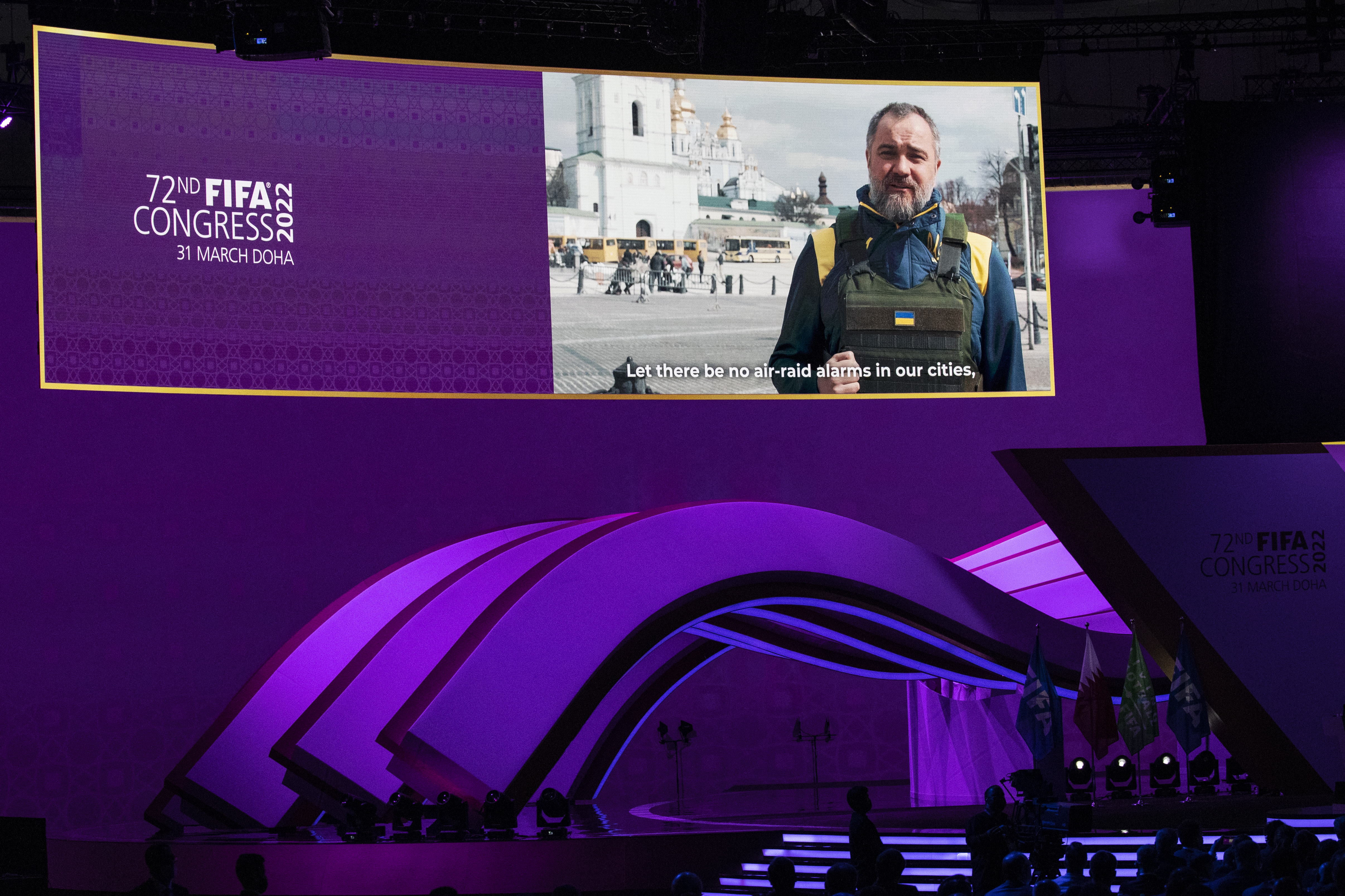 Football Federation of Ukraine President Andriy Pavelko appeared via a prerecorded video message from Kyiv