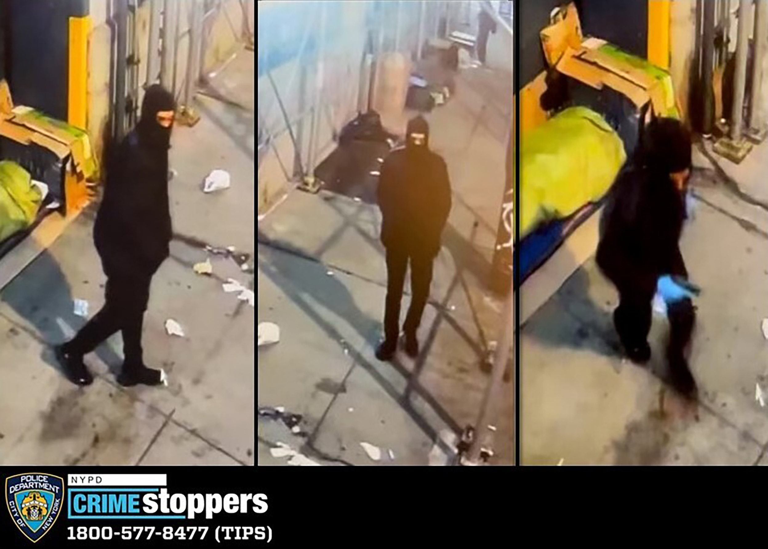 Images taken from surveillance video and provided by the New York Police Department show the man suspected of shooting two homeless people on March 12 in New York [New York Police Department via AP]