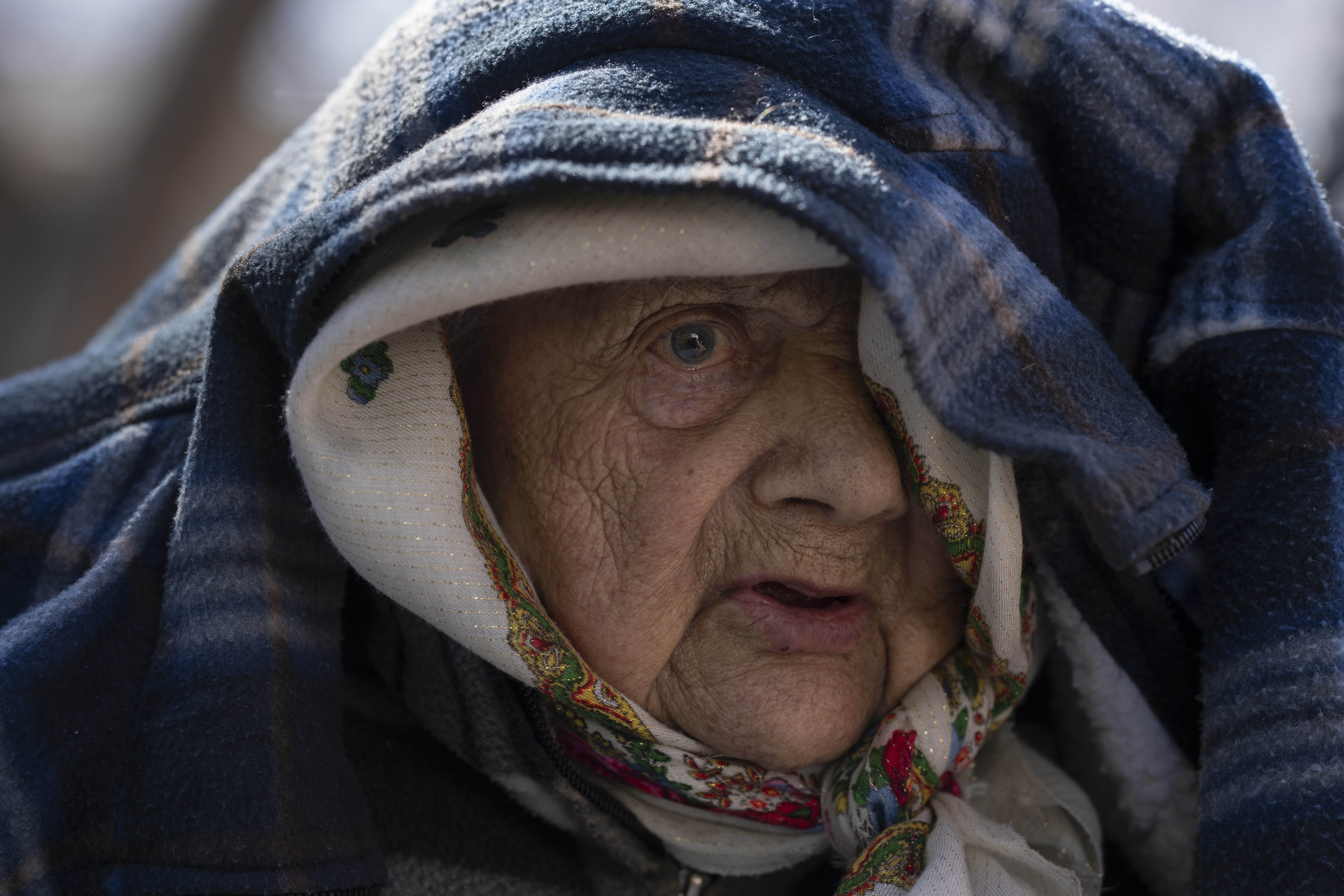 Sofia Boiko, 90, arrives at the Ukrainian Red Cross centre in Mykolaiv, southern Ukraine on March 28, after evacuating from Mykolaiv district