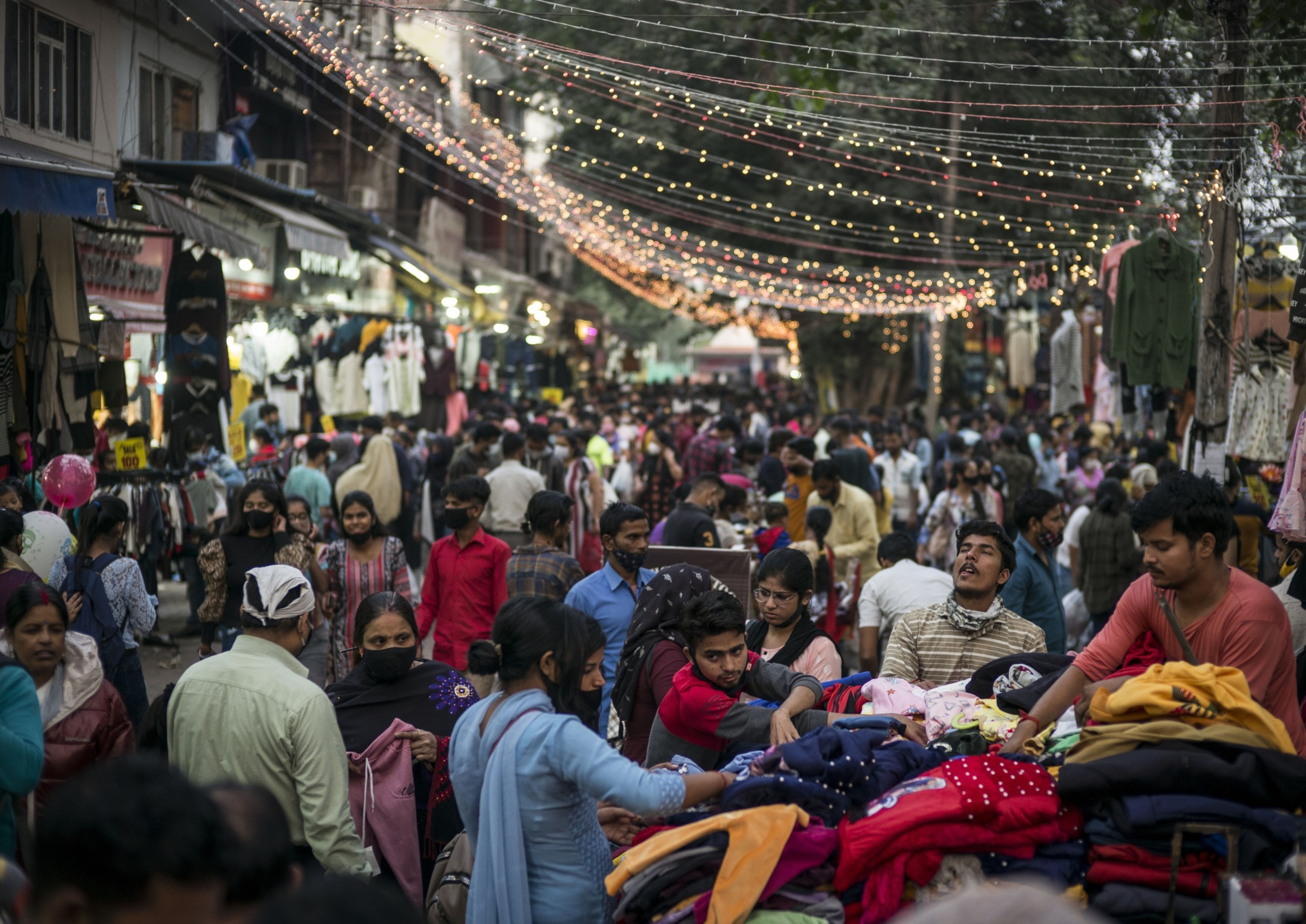 Shoppers at a market during the Diwali festival in New Delhi, India