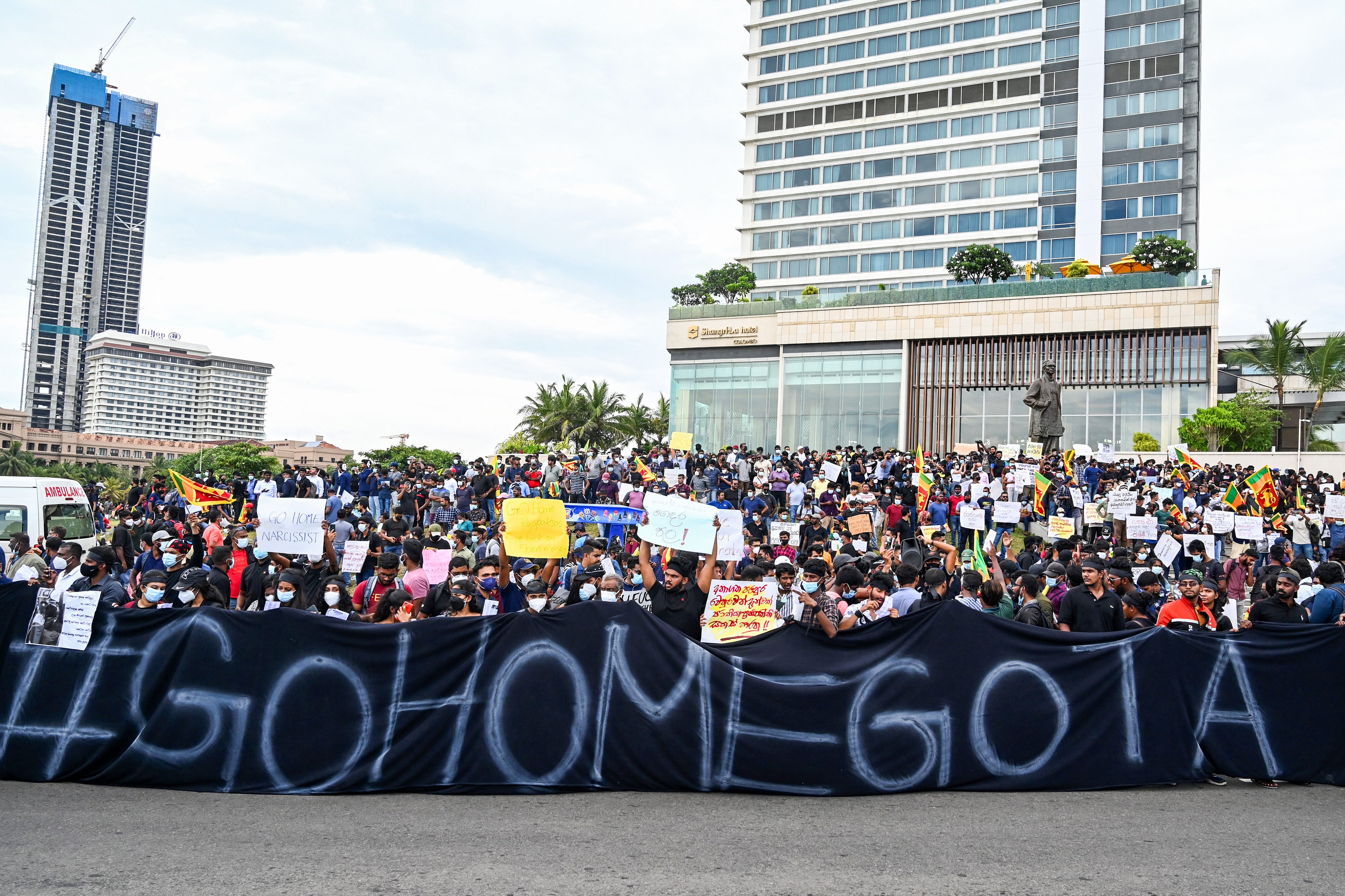 Protesters take part in a demonstration in the capital Colombo on April 9, 2022