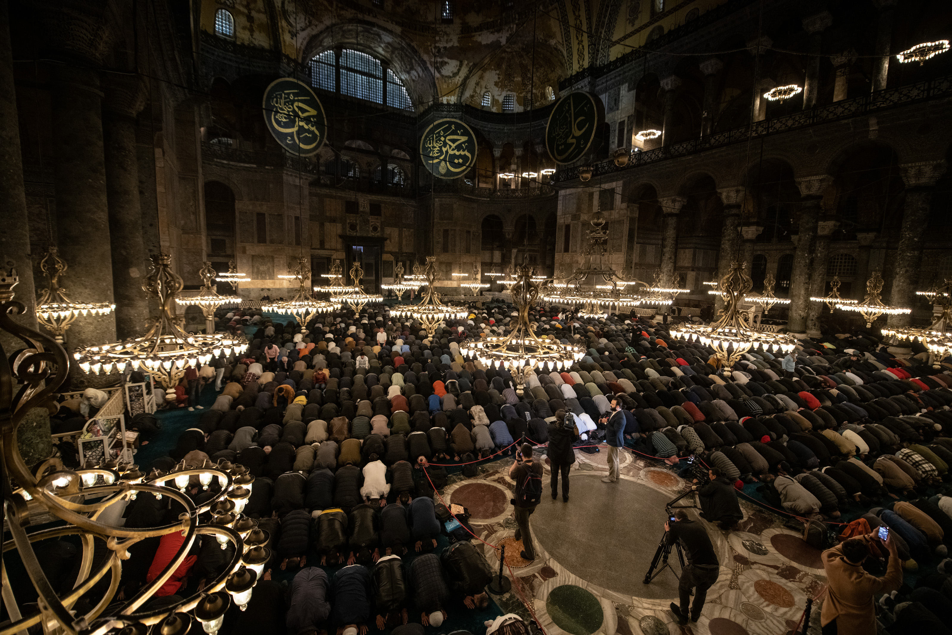 People in Turkey attend prayers inside the Hagia Sophia Grand Mosque ahead of the start of the holy month of Ramadan