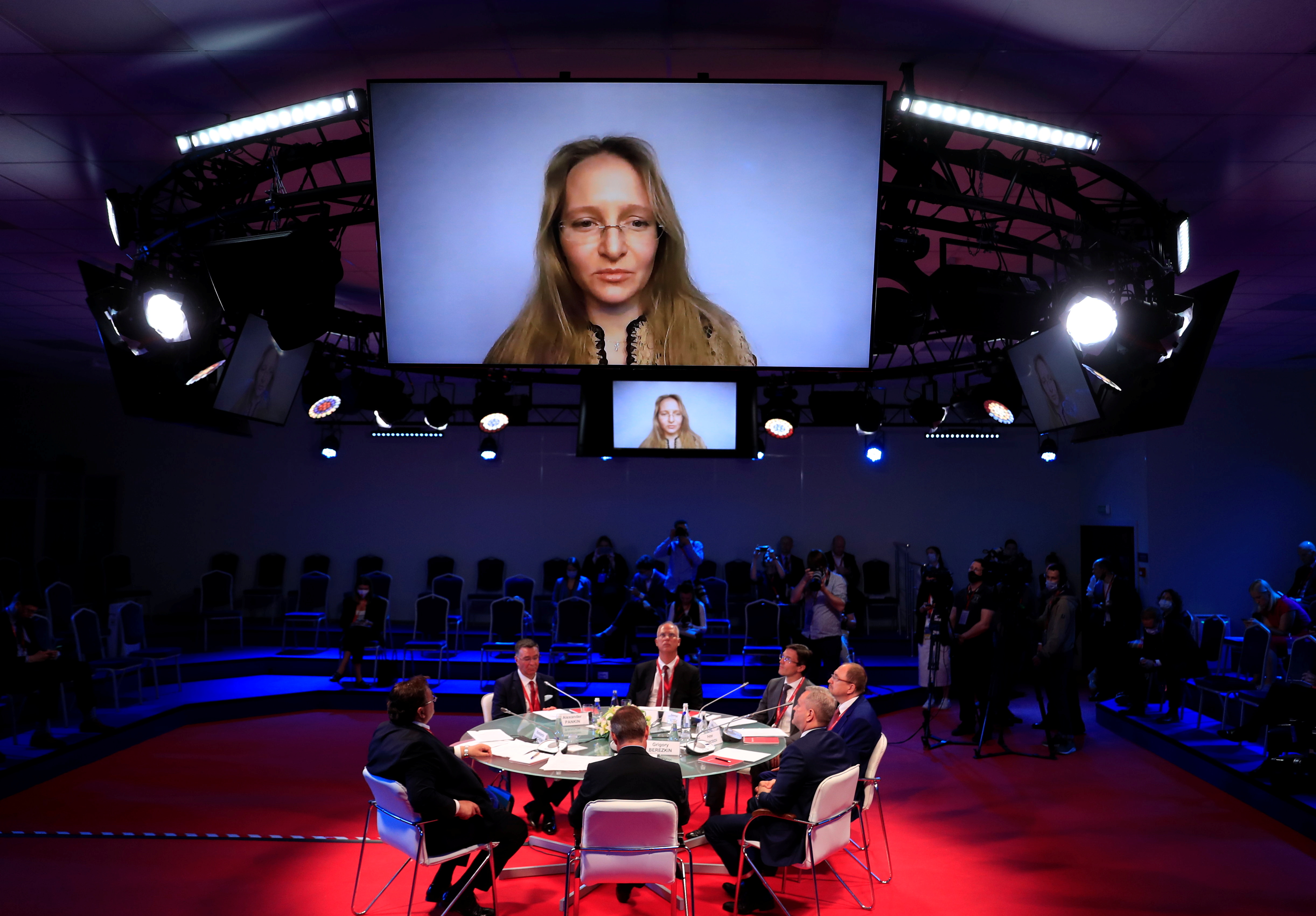 Katerina Tikhonova, Putin’s daughter and deputy director of the Institute for Mathematical Research of Complex Systems at Moscow State University, takes part in a session of the St Petersburg International Economic Forum last year
