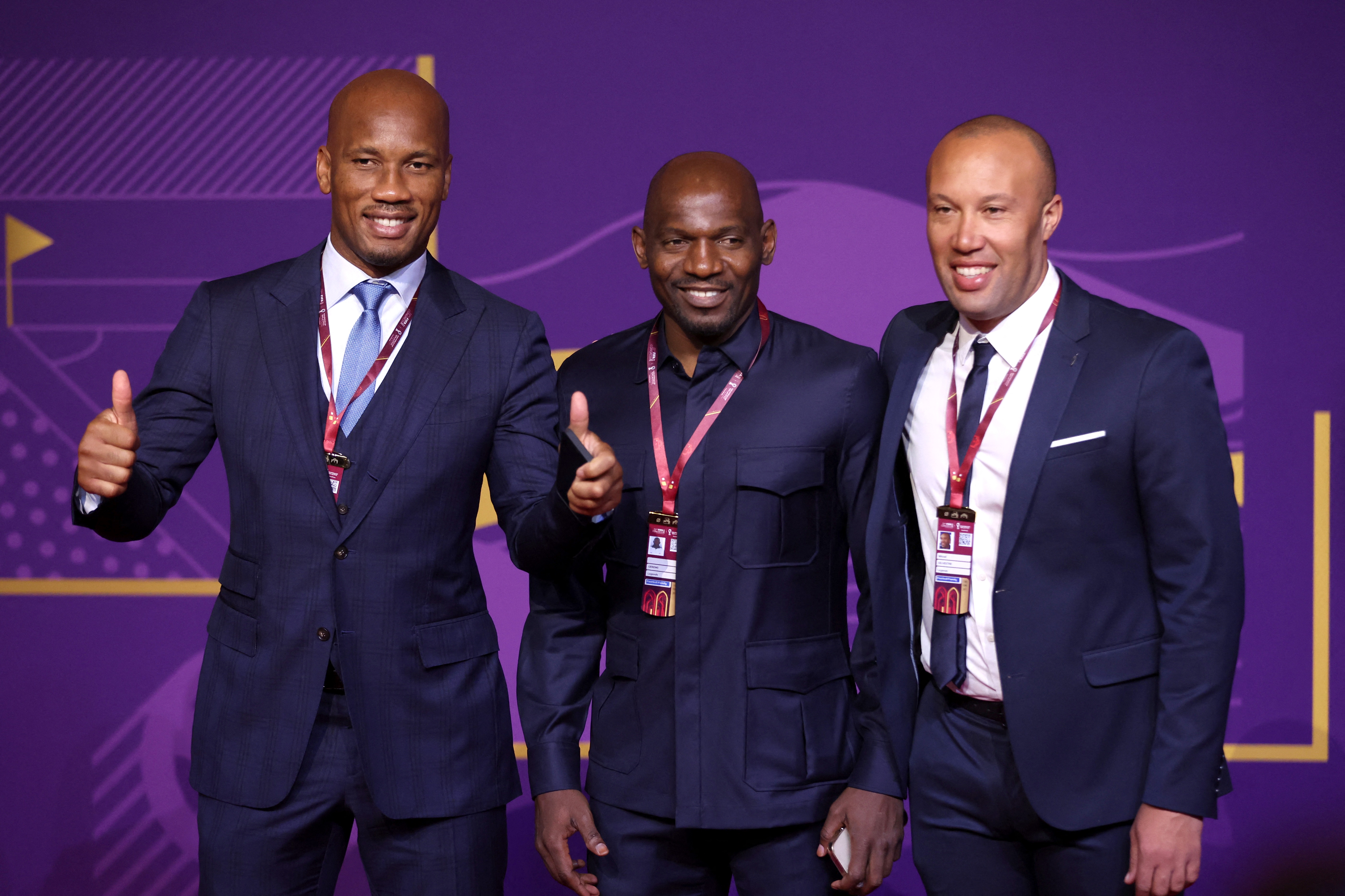 Former player Didier Drogba, Geremi and Mikael Silvestre arrive ahead of the draw