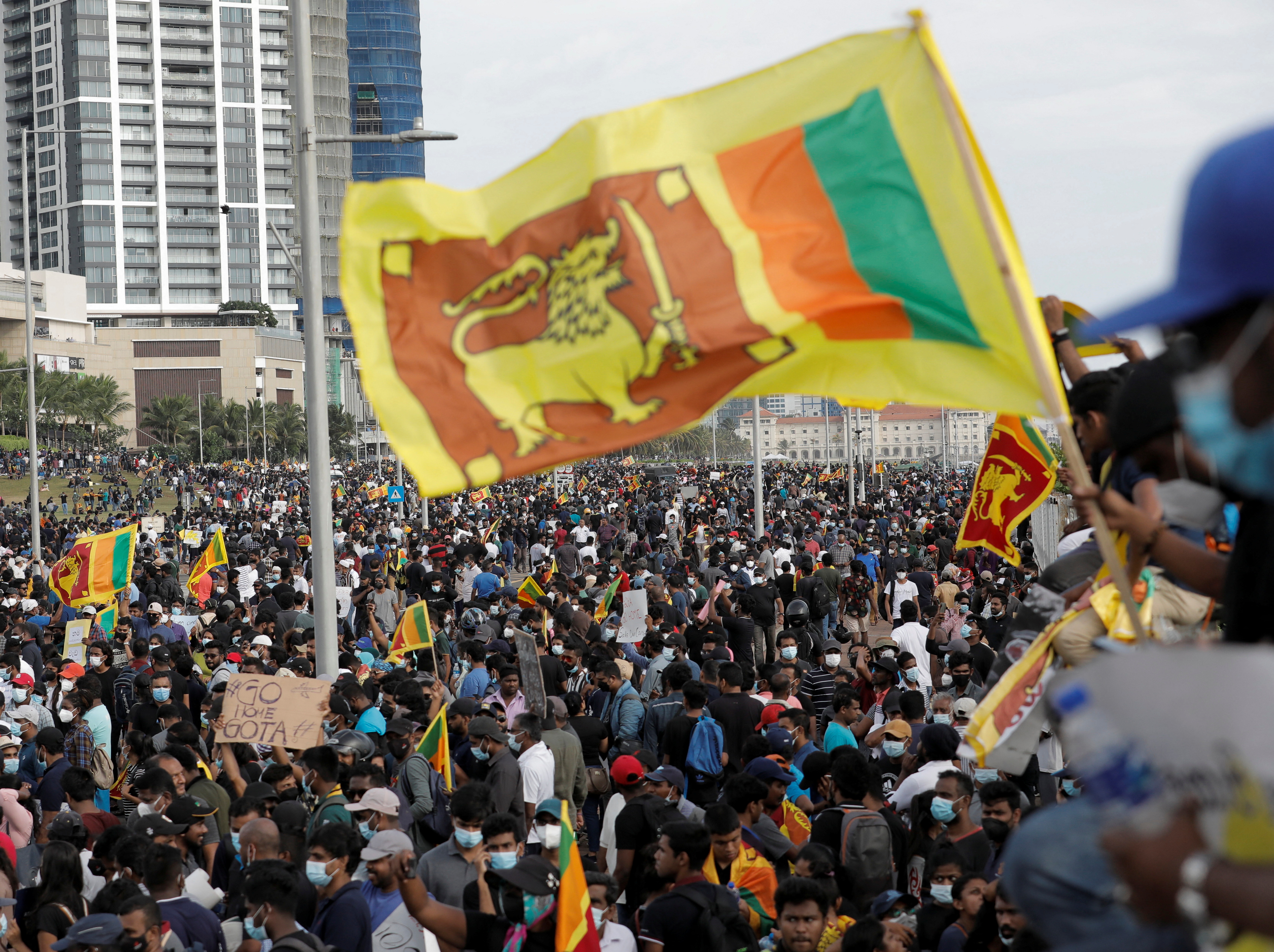 People shout slogans against Sri Lanka's President Gotabaya Rajapaksa during a protest in front of the Presidential Secretariat, amid the country's economic crisis, in Colombo, Sri Lanka, April 9, 2022.