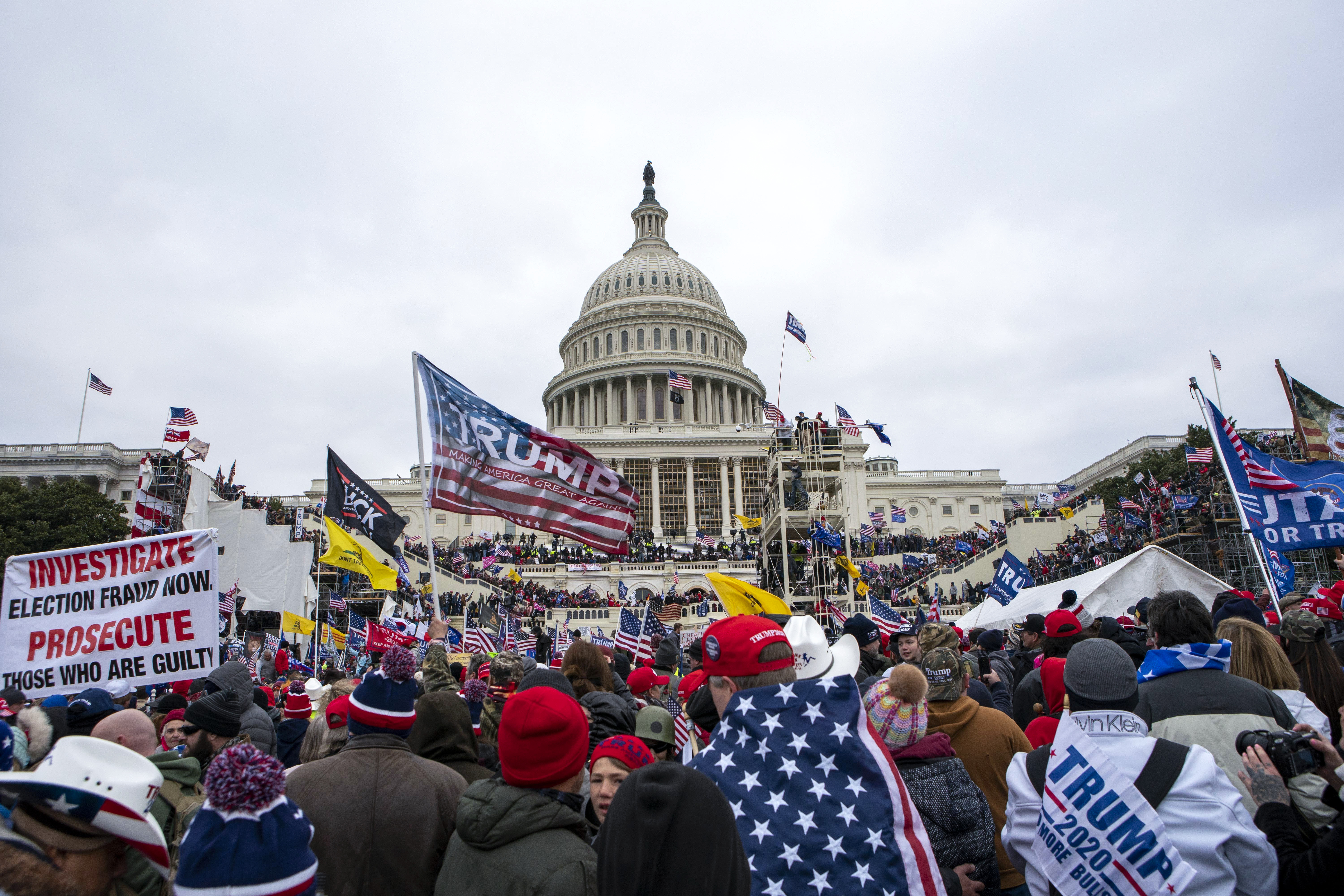 Rioters loyal to President Donald Trump rally at the US Capitol in Washington