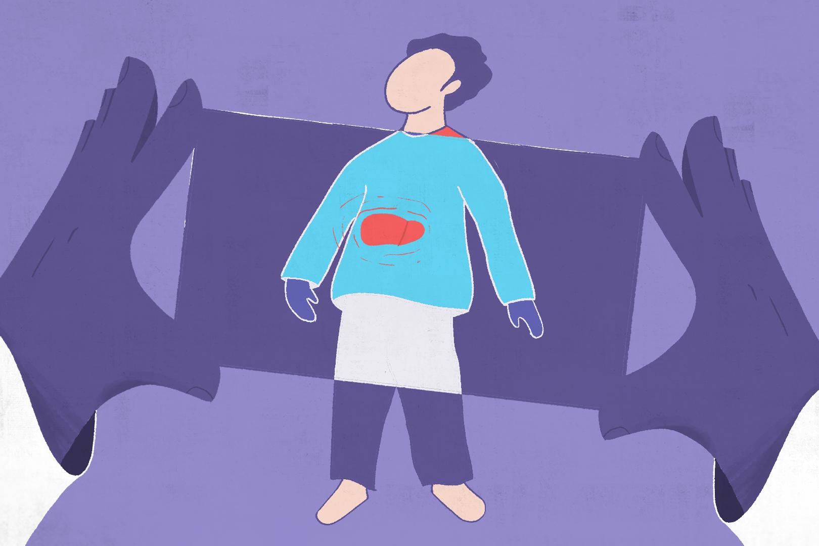 Drawing of a doctor looking at an x-ray of a child's liver