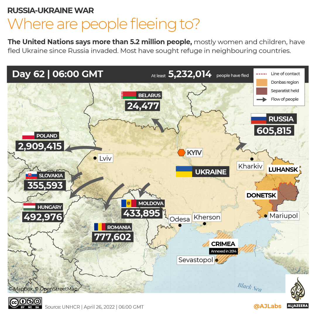 INTERACTIVE Russia-Ukraine war Refugees DAY 62 April 26 6GMT