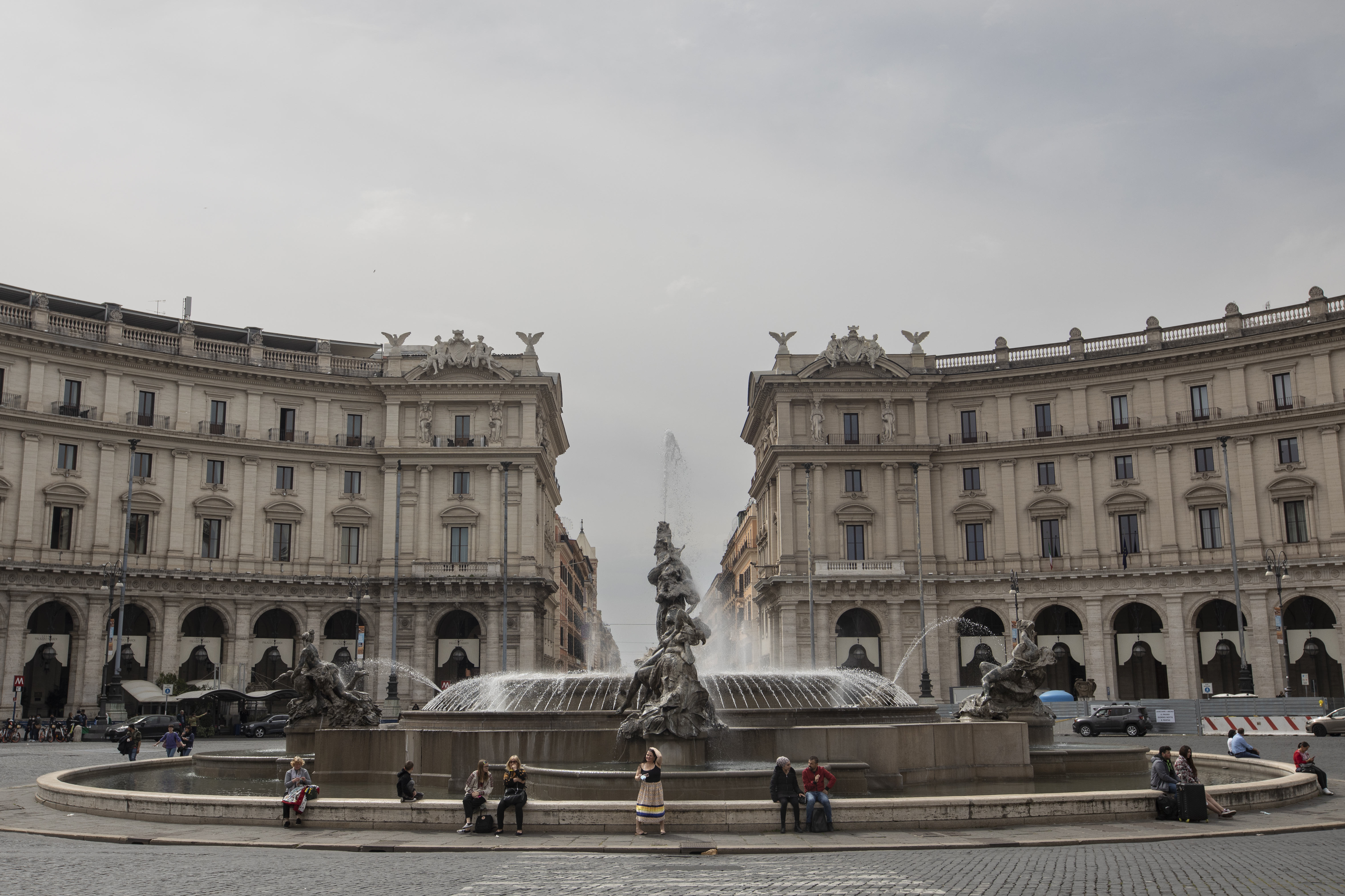 The writer, centre, at the Fontana Delle Naiadi in Rome, Italy on March 27, 2022