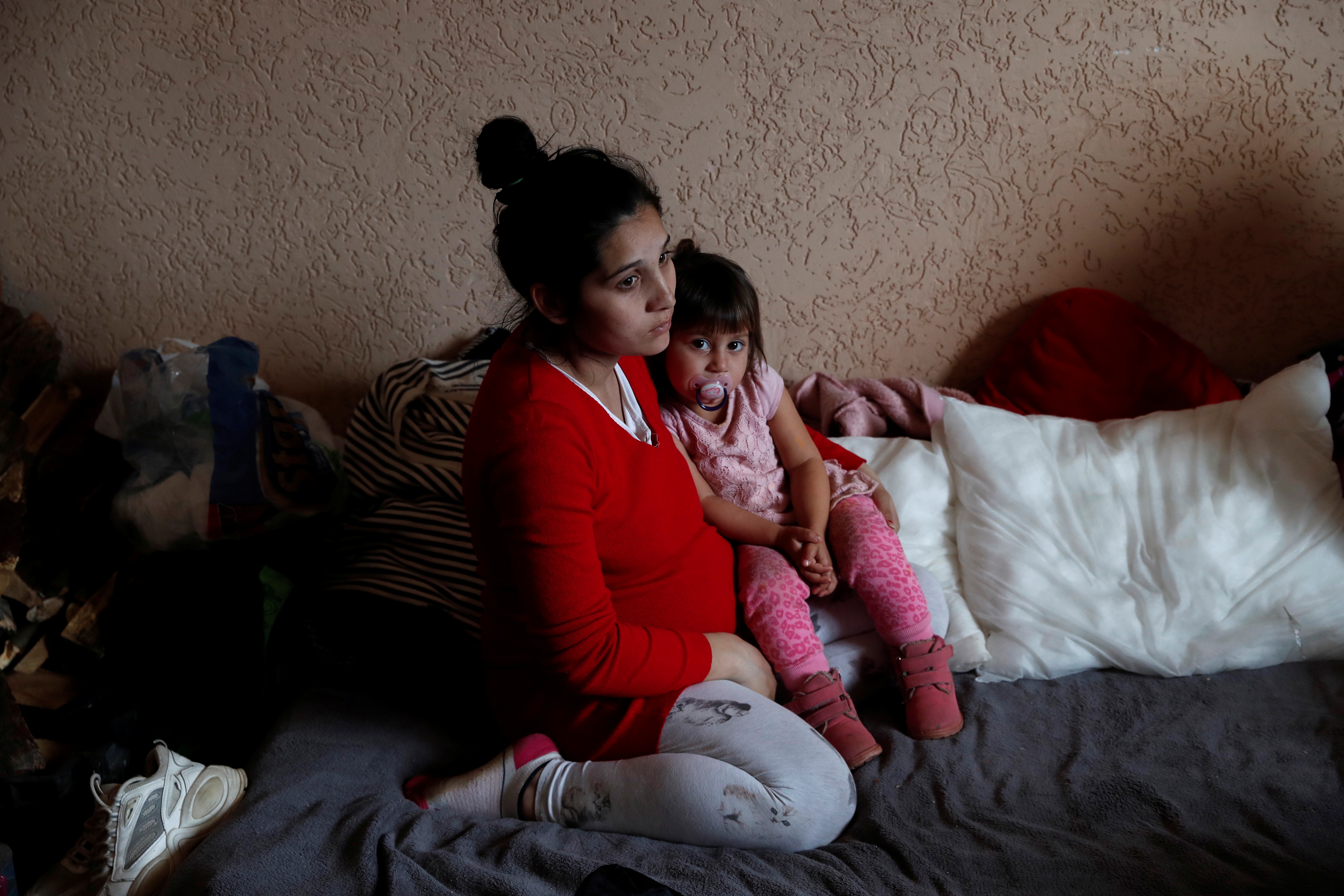 A mother and daughter who fled Russia’s invasion of Ukraine at a resident’s home, in Tiszabecs, Hungary on March 2, 2022
