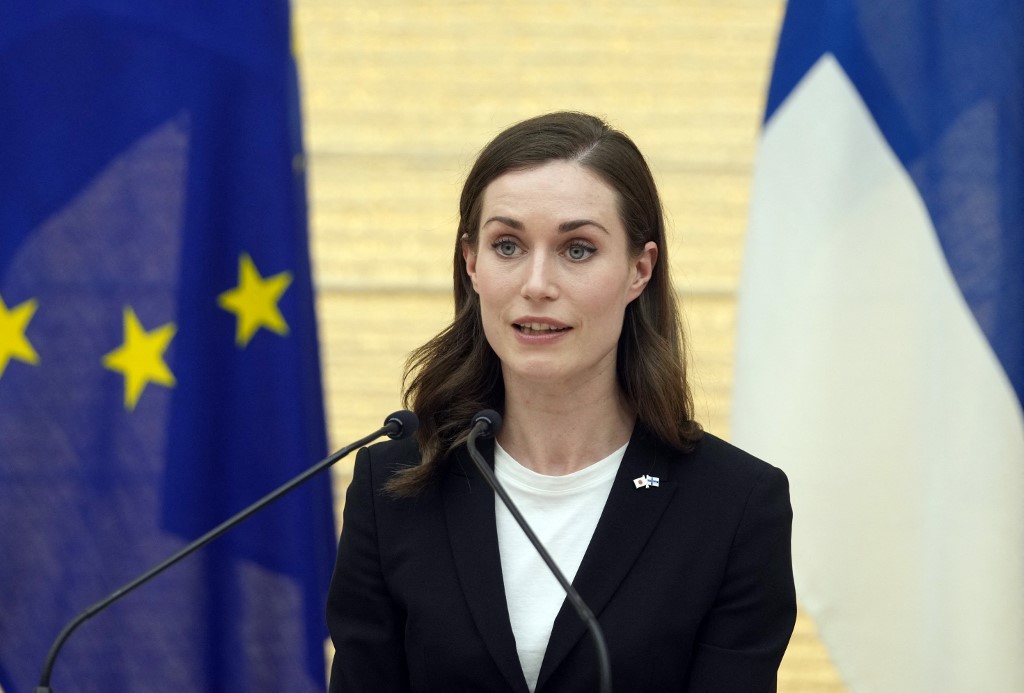 Finland's Prime Minister Sanna Marin speaks 