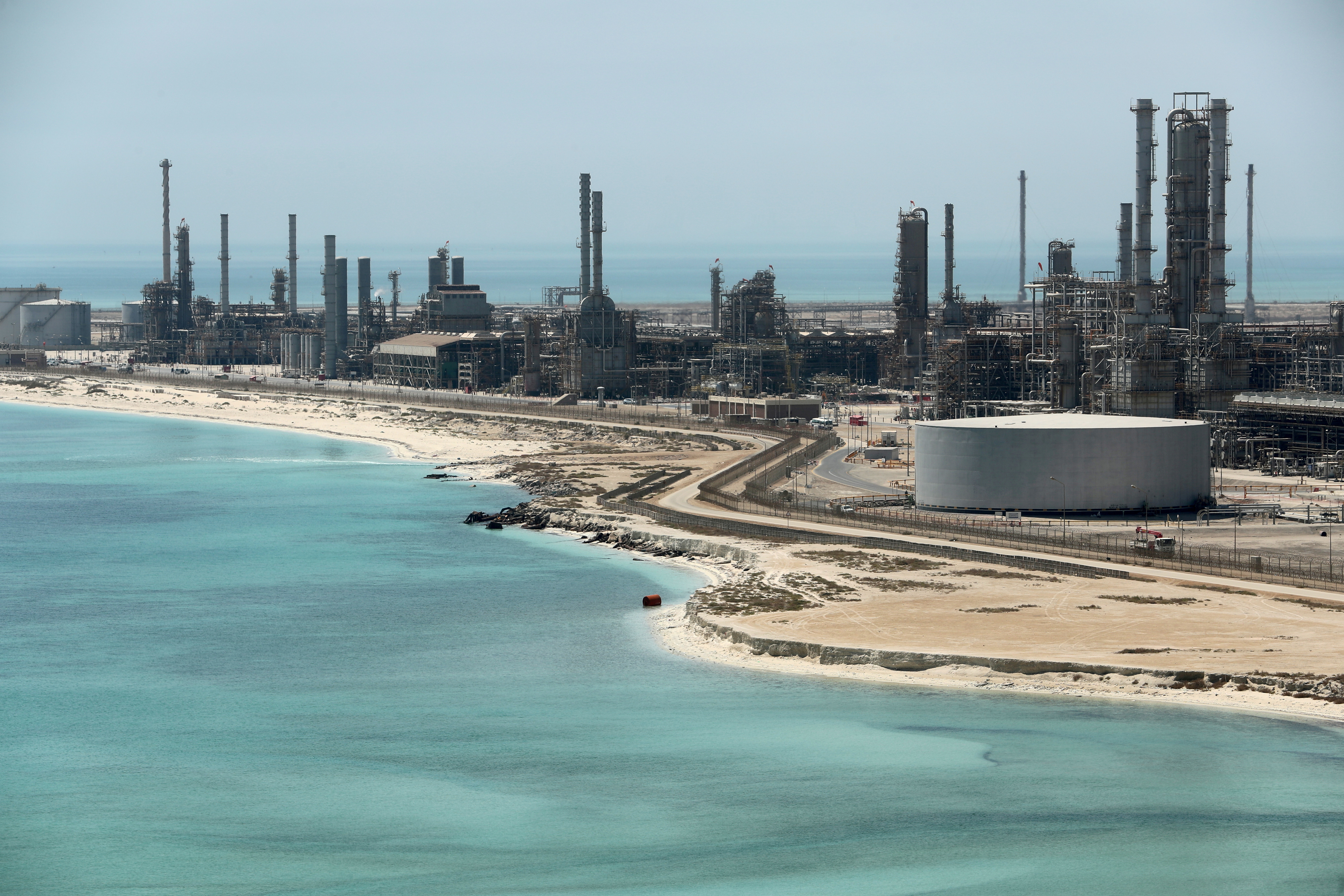 General view of Saudi Aramco's Ras Tanura oil refinery and oil terminal in Saudi Arabia is seen