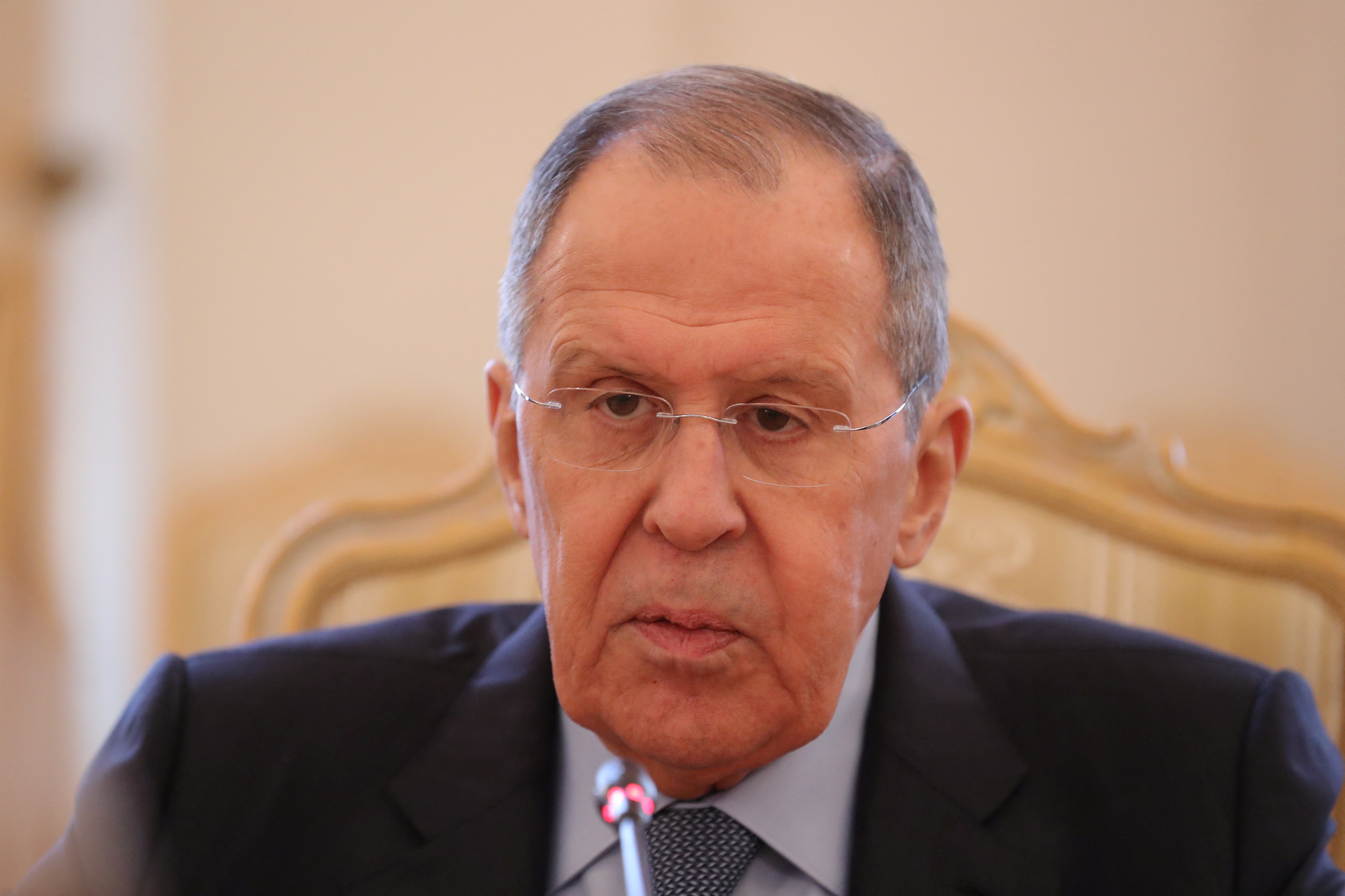 Russian Foreign Minister Sergei Lavrov looks on during his meeting with UN Secretary-General Antonio Guterres in Moscow, Russia,
