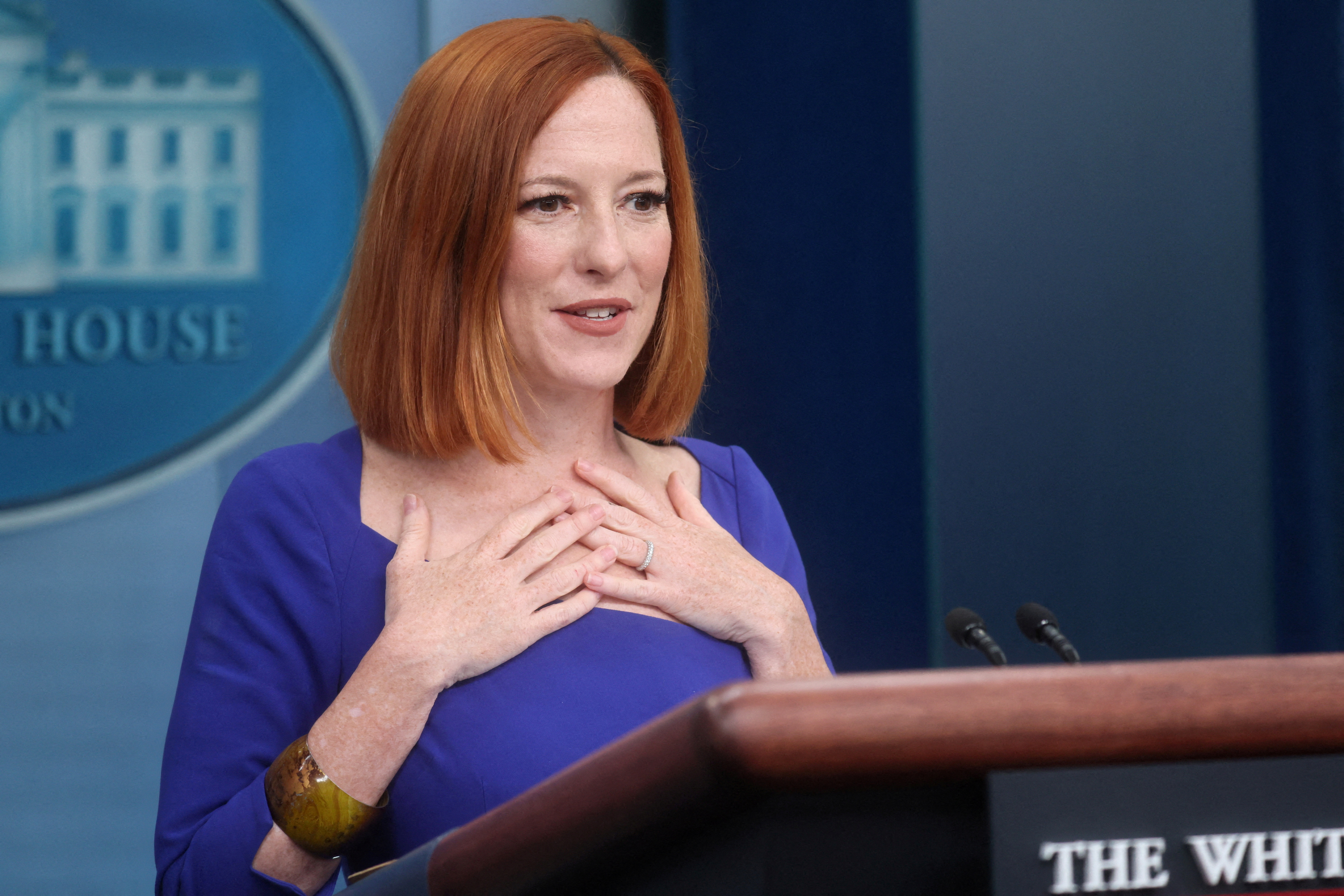 Jen Psaki during her last news briefing at the White House on May 13, 2022