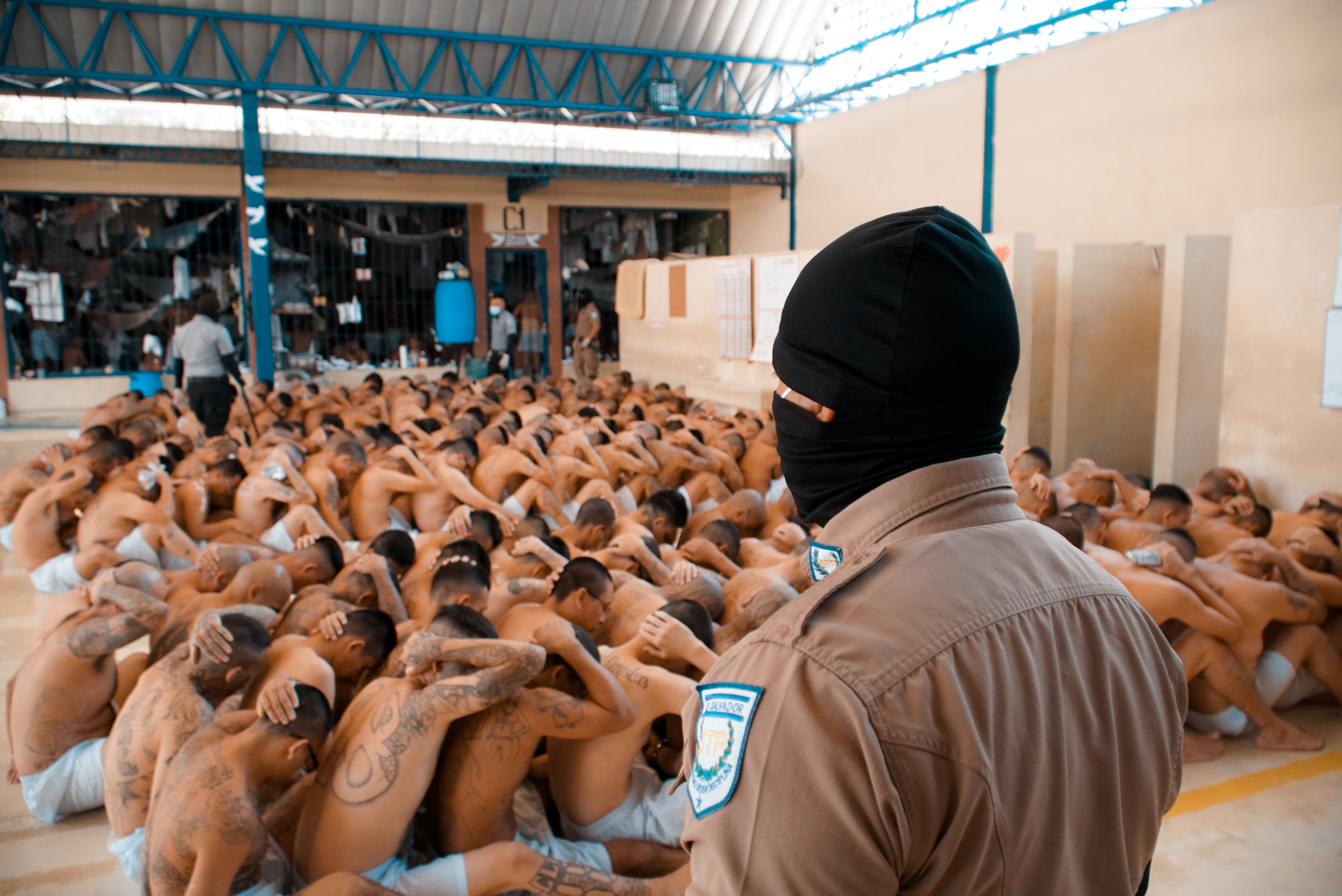 Salvadoran inmates are seen during a search by security teams in the prisons of Quezaltepeque, in the department of La Libertad, El Salvador, March 2022