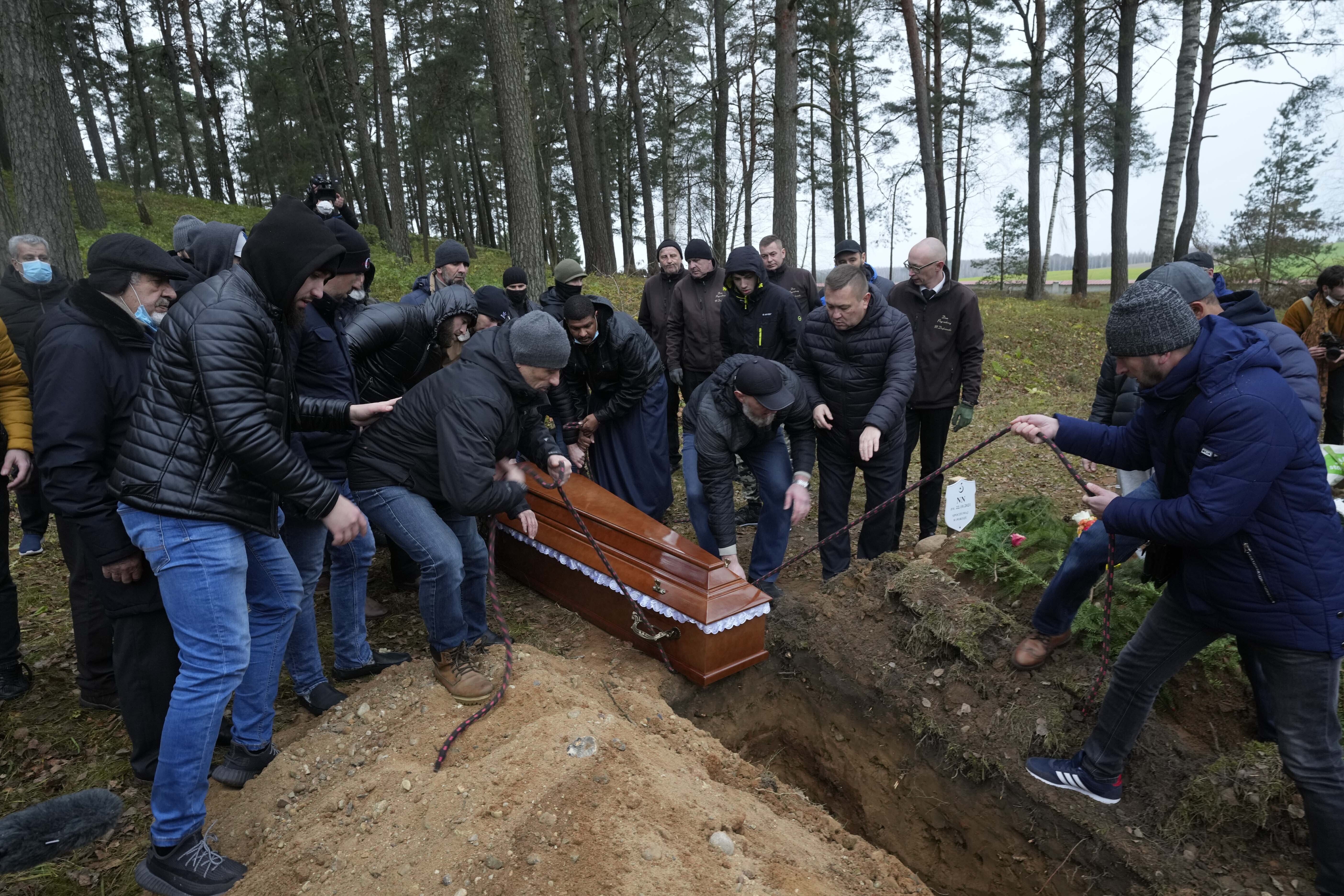 A local Muslim community buried a Yemeni man named Mustafa Mohammed Murshed Al-Raimi in Bohoniki, Poland, in November 2021. He is one of the at least 19 people who died in the Poland-Belarus area