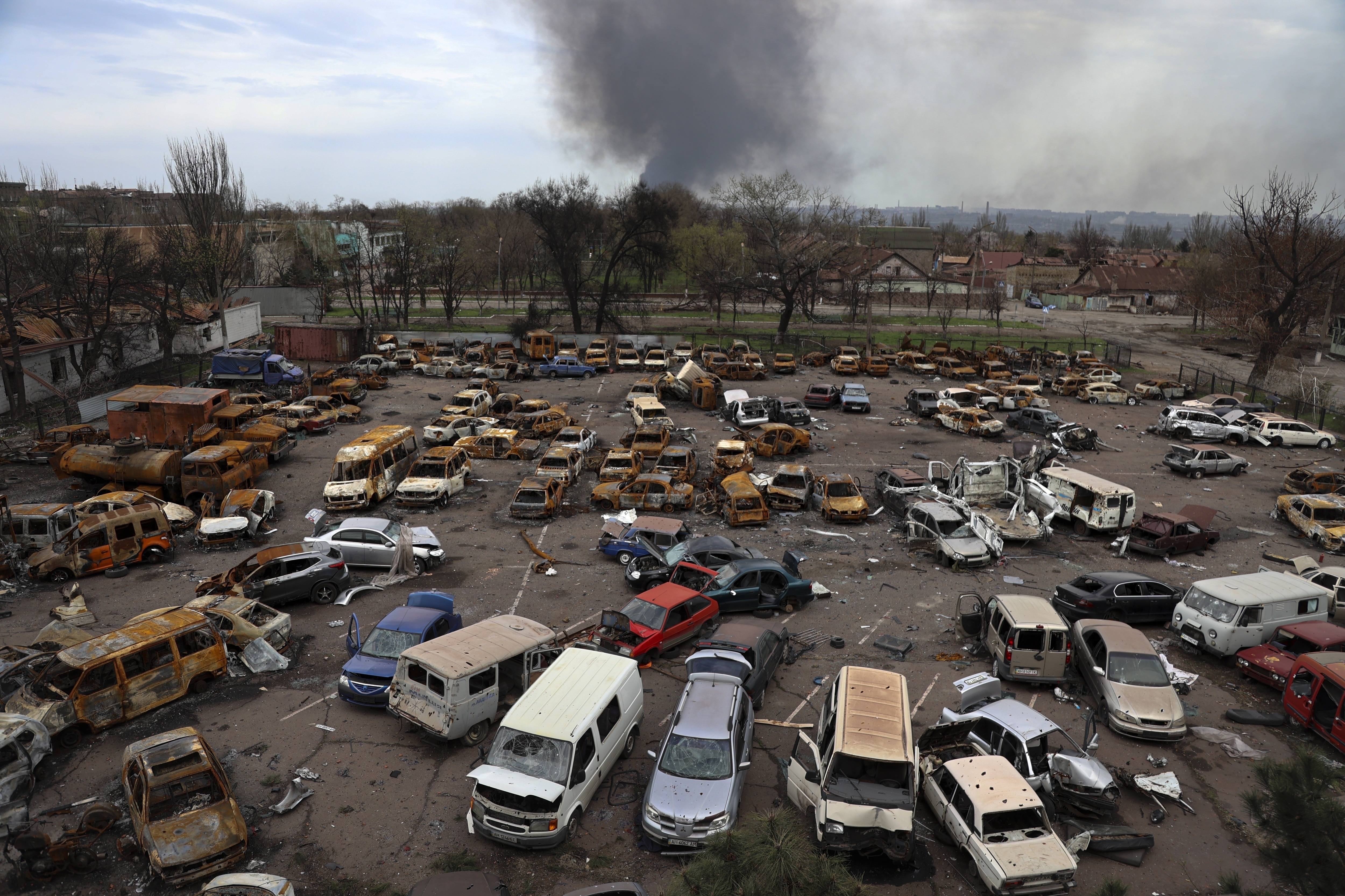 Damaged and burned vehicles