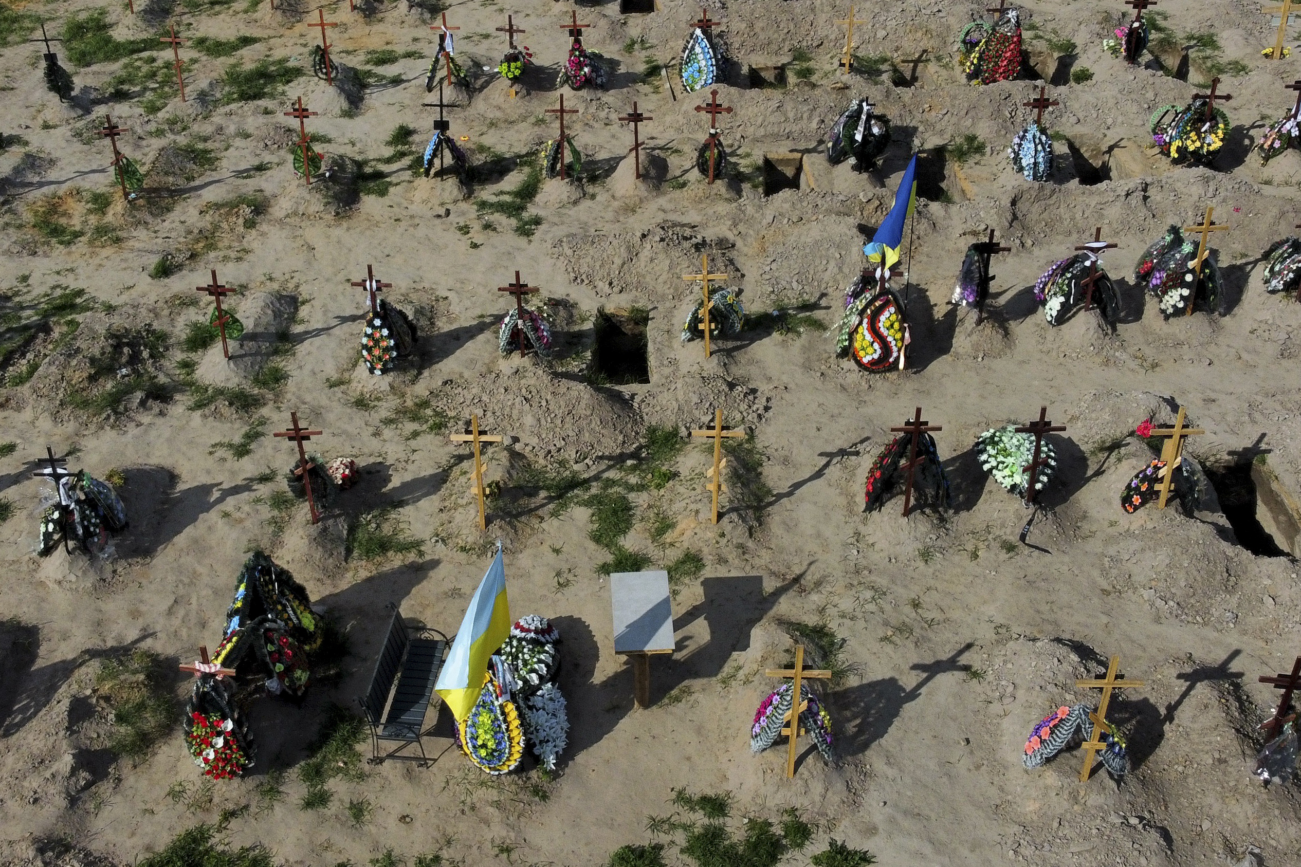 Tombs of people who died after the Russian invasion of Ukraine.