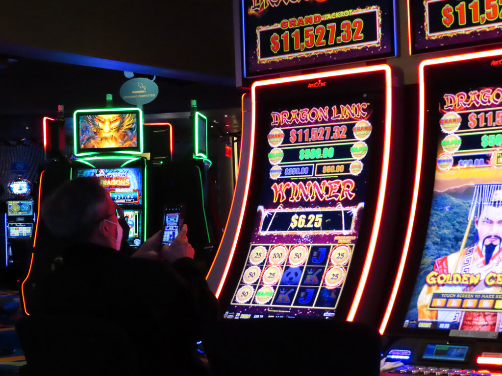 This photo shows a gambler winning at a slot machine at the Ocean Casino Resort in Atlantic City New Jersey