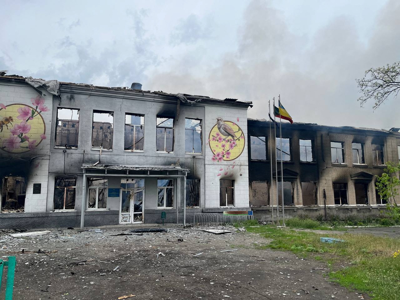 A school was destroyed amid the continuing Russian invasion of Ukraine in Avdiivka, Donetsk region, on May 18, 2022