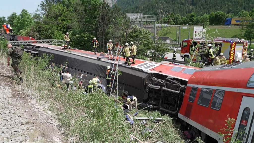 At least three people were killed as a train derailed near a Bavarian Alpine resort [Network Pictures via AFP]