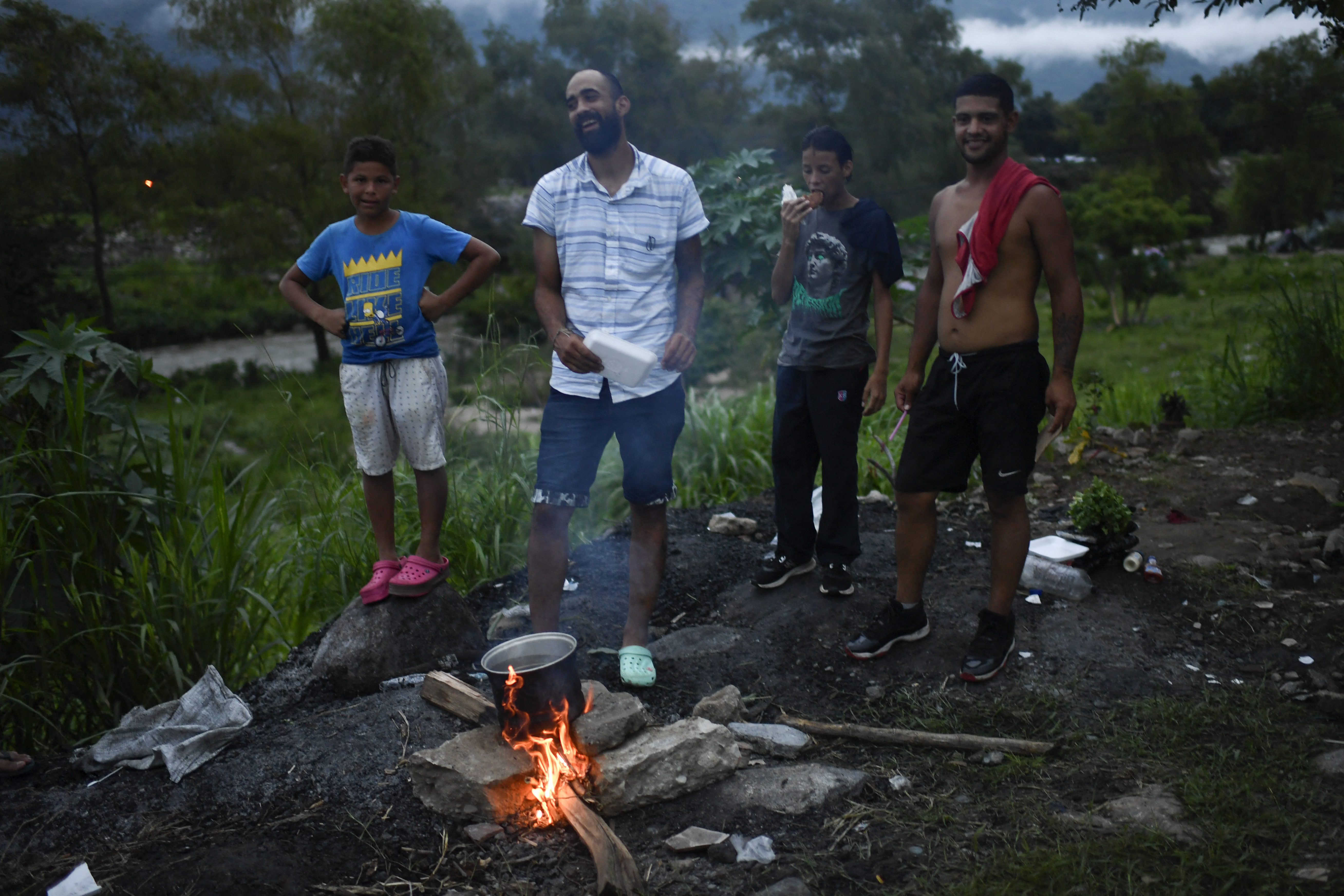 Migrants taking part in a caravan heading to the US