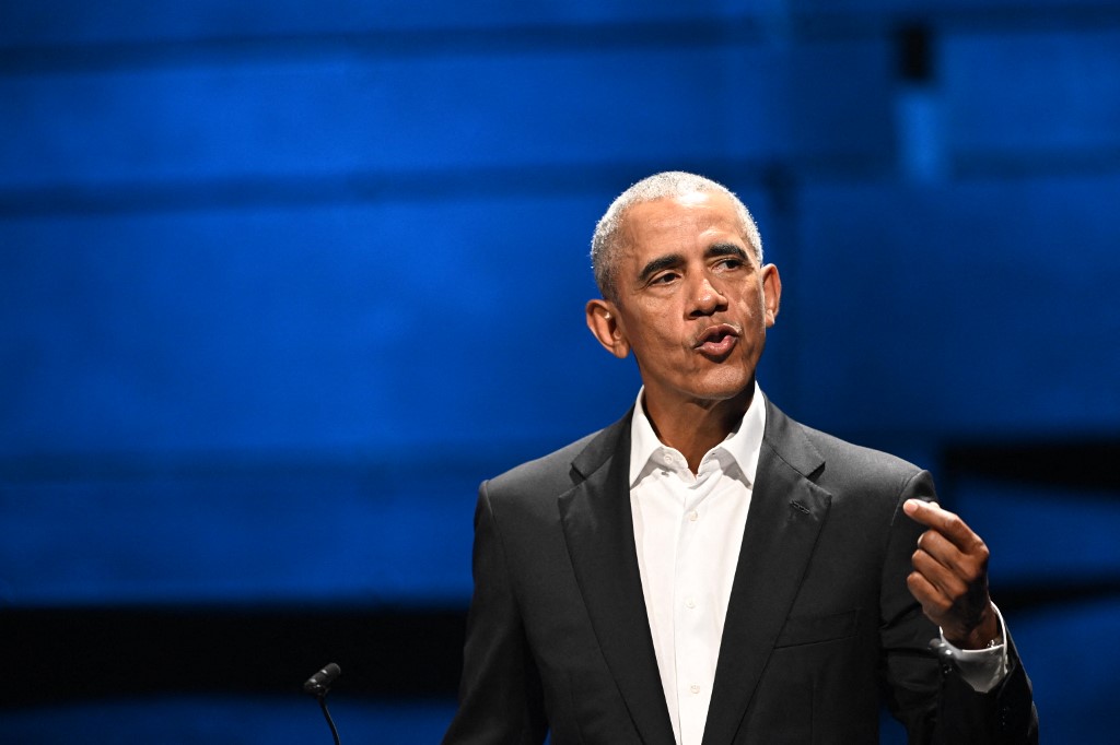 United States former President Barack Obama speaks during the Copenhagen Democracy Summit at The Royal Danish Playhouse (Skuespilhuset) in Copenhagen on June 10, 2022
