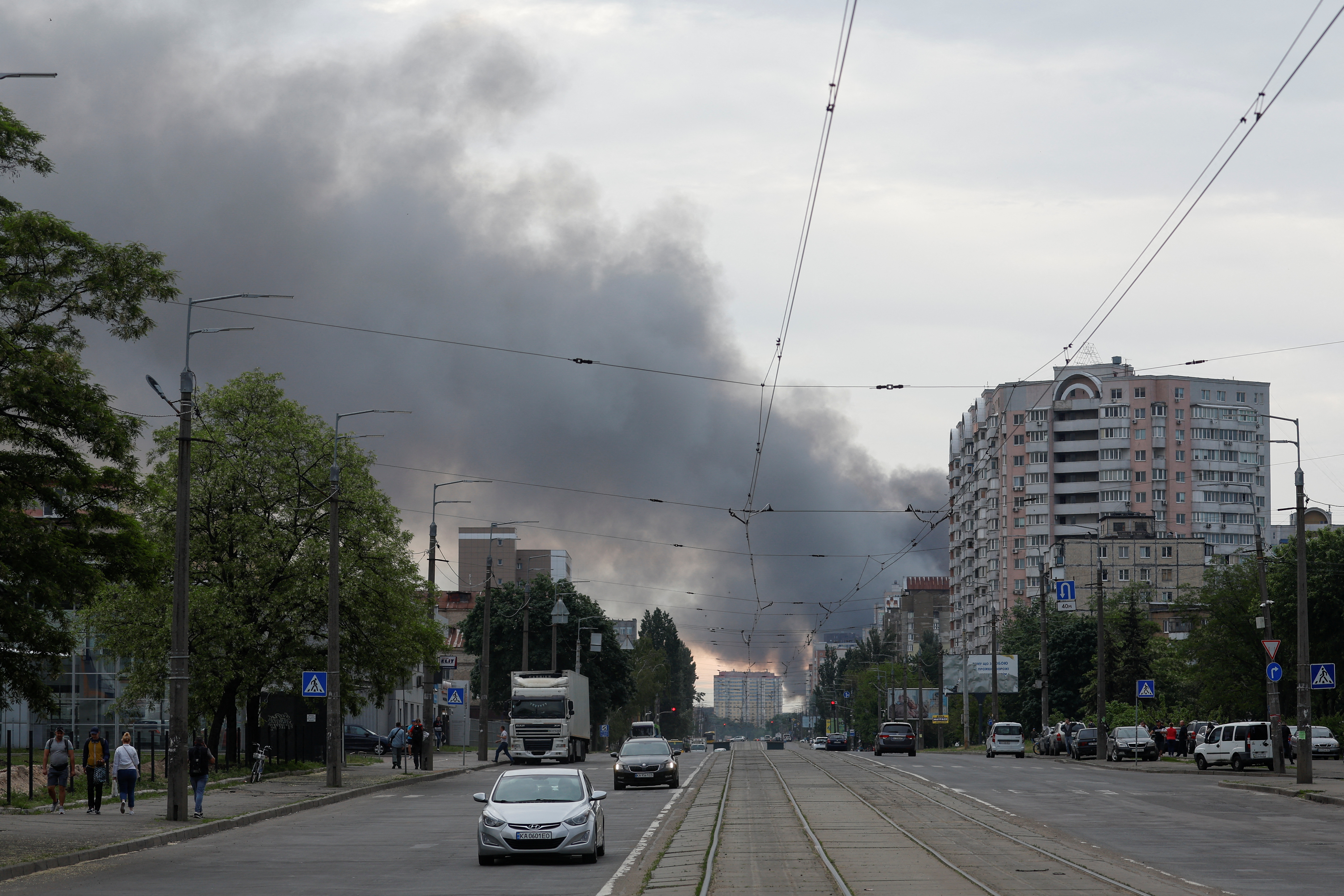 Smoke rises after a missile strike in Kyiv