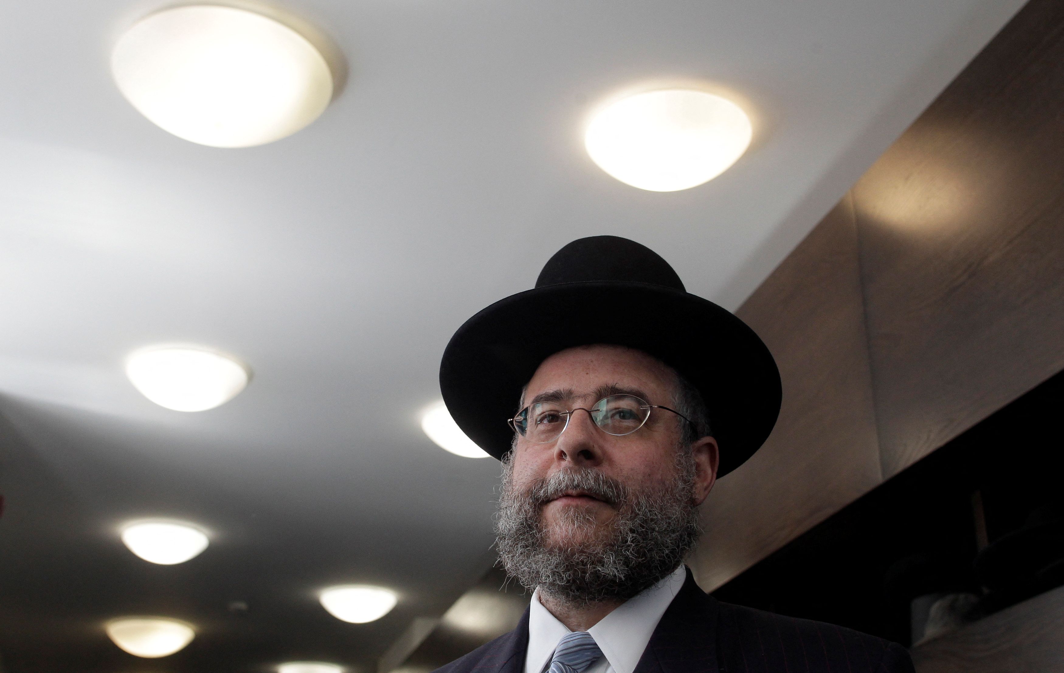 Moscow's chief rabbi Pinchas Goldschmidt arrives for an international Rabbi meeting in Berlin July 10, 2012 as head of the Conference of European Rabbis .