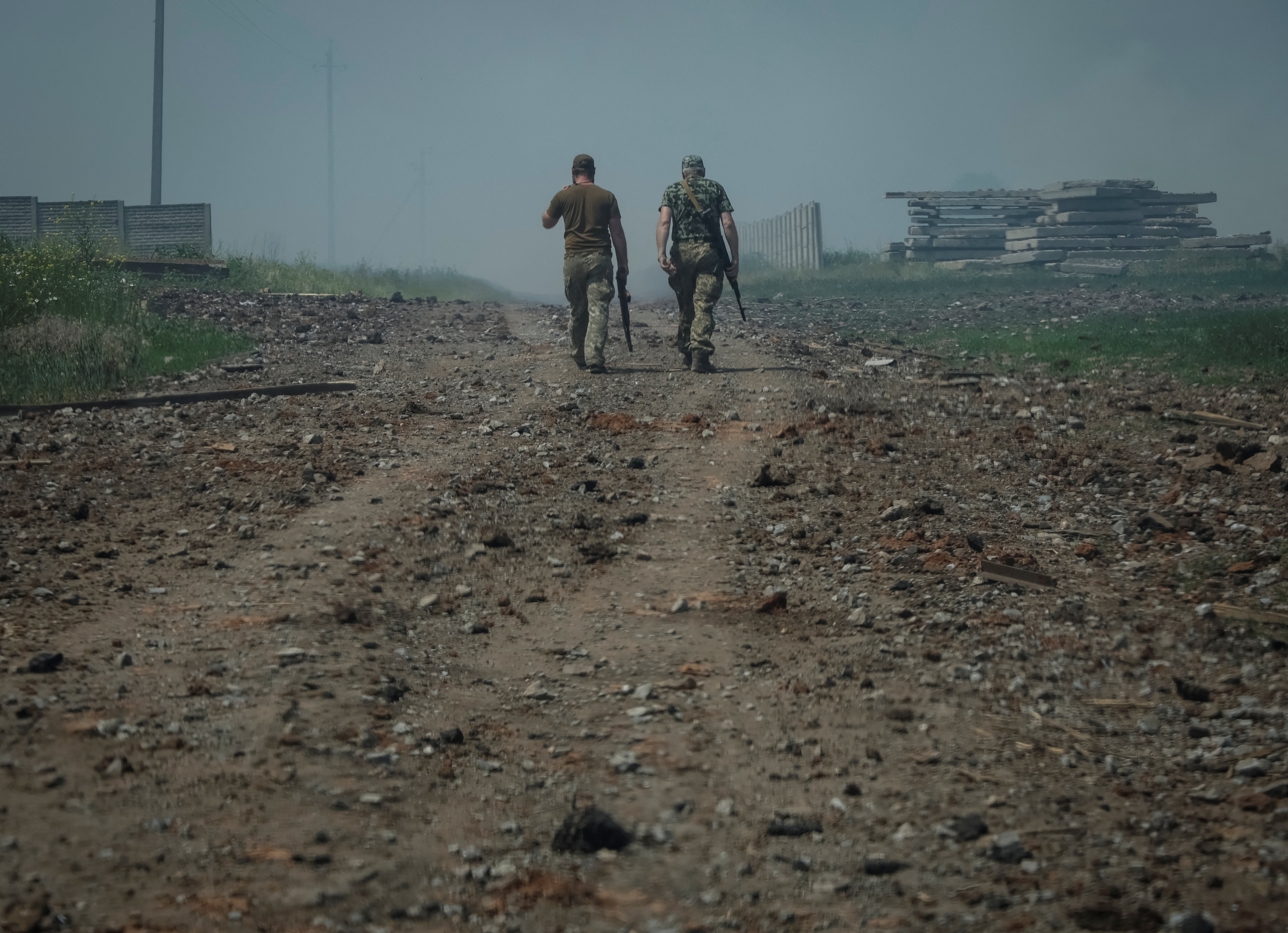 Ukrainian soldiers are seen on patrol in the country's eastern Donetsk region
