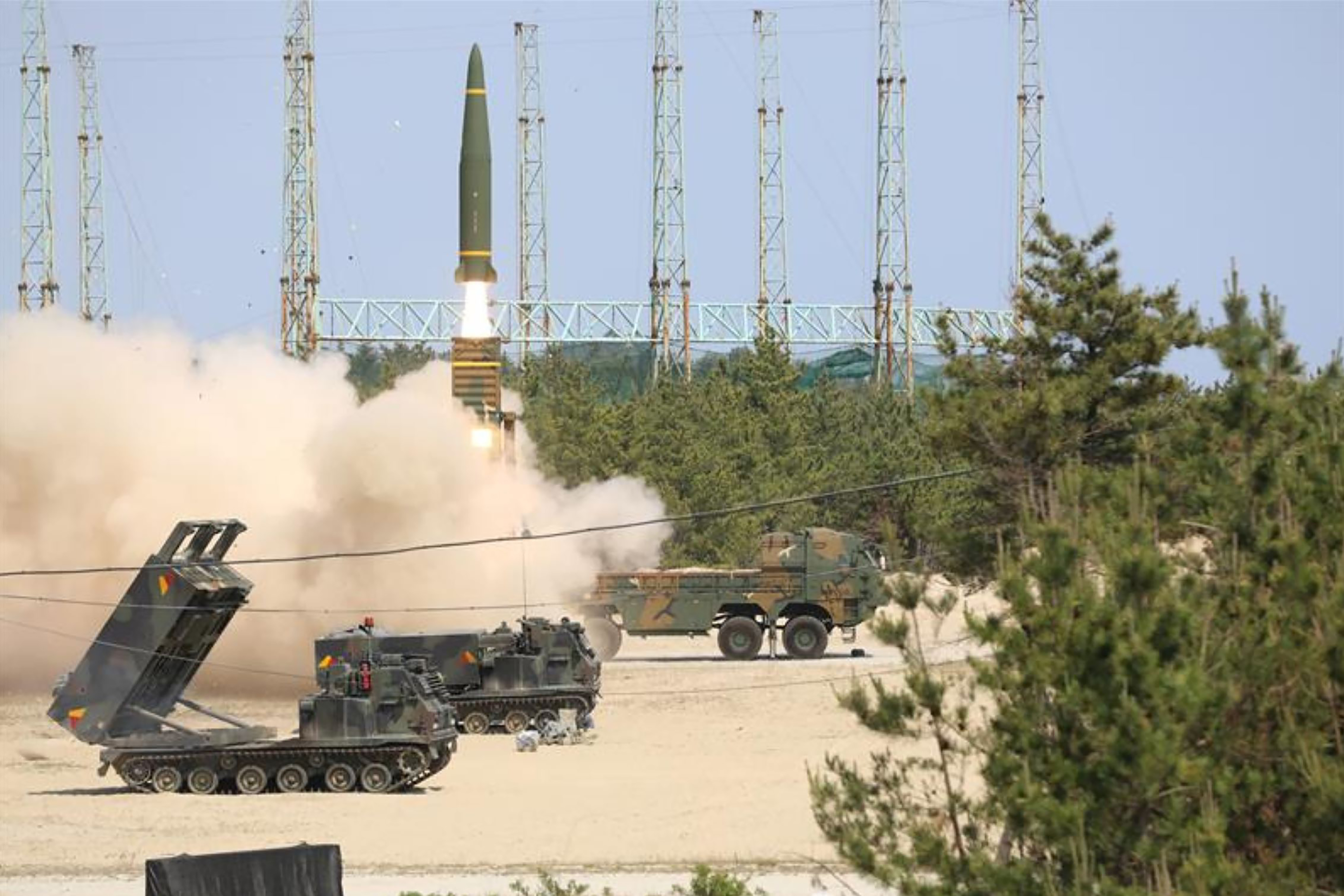 a missile is fired during a joint training between U.S. and South Korea at an undisclosed location in South Korea, Wednesday, May 25, 2022. 