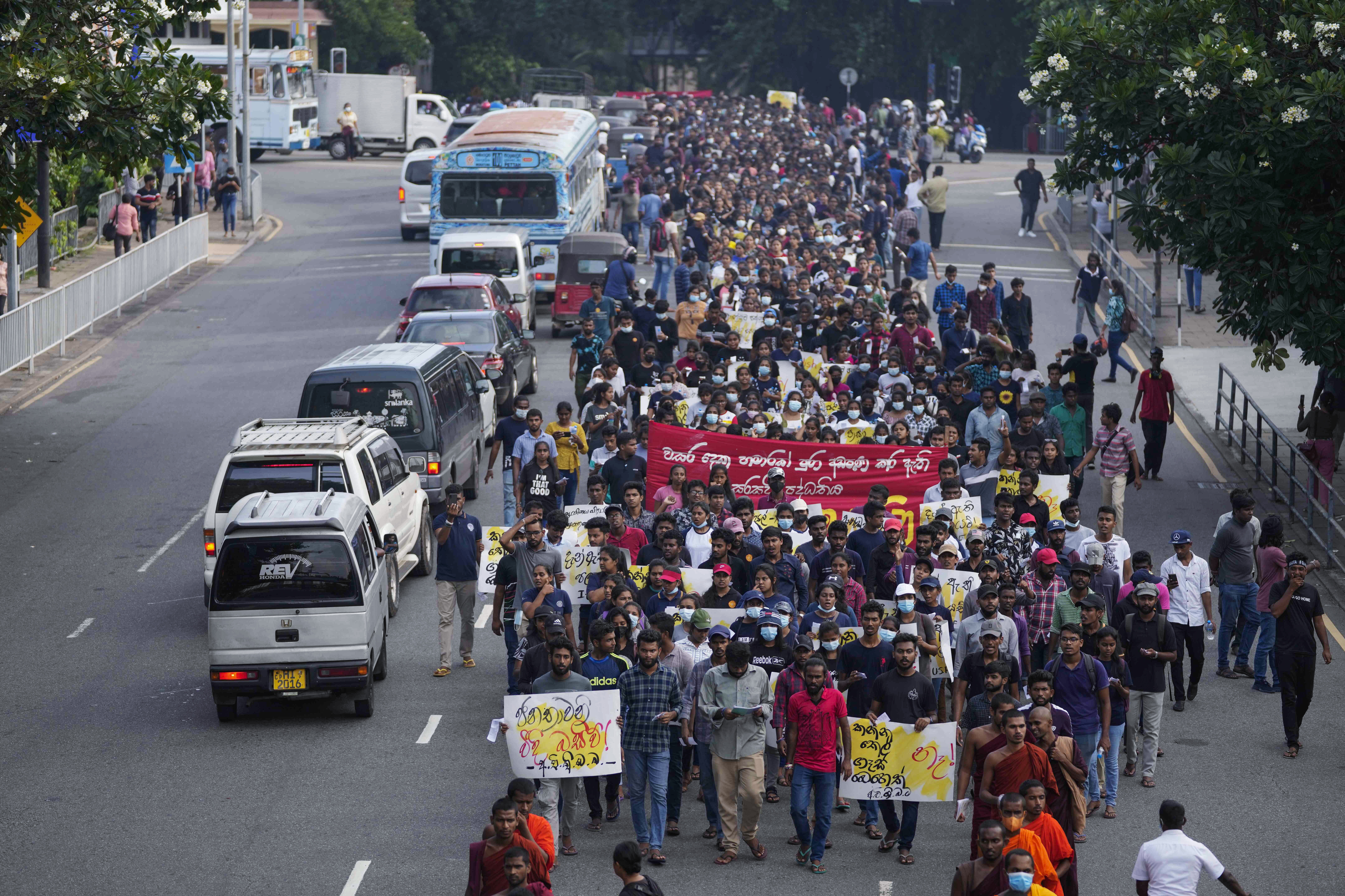 Sri Lankan students shout slogans