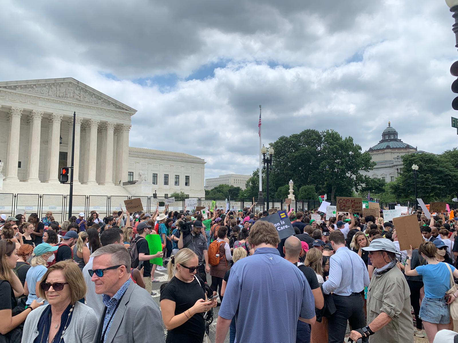 Protesters have gathered outside the US Supreme Court in Washington, DC