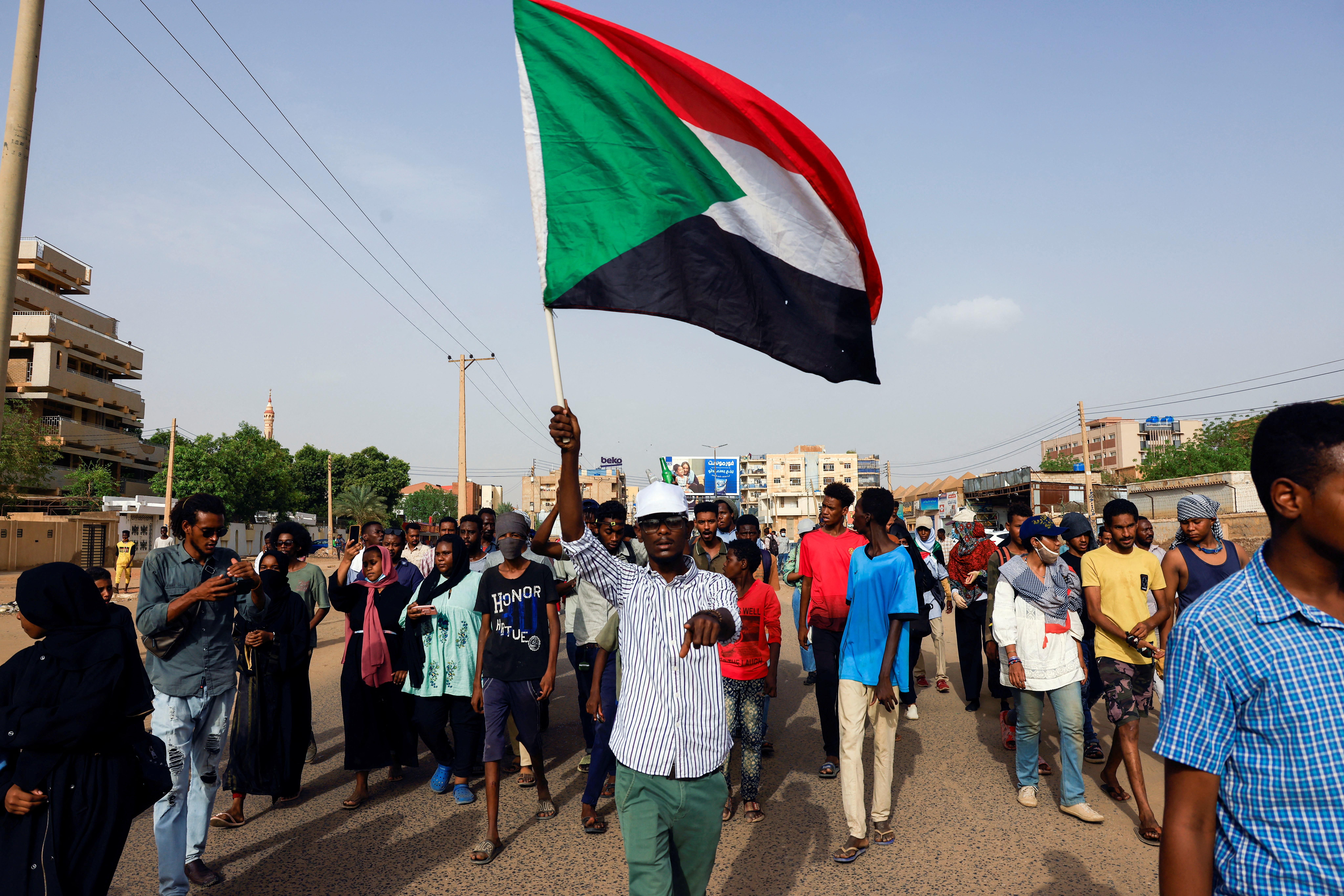 Protesters march during a rally against military rule.