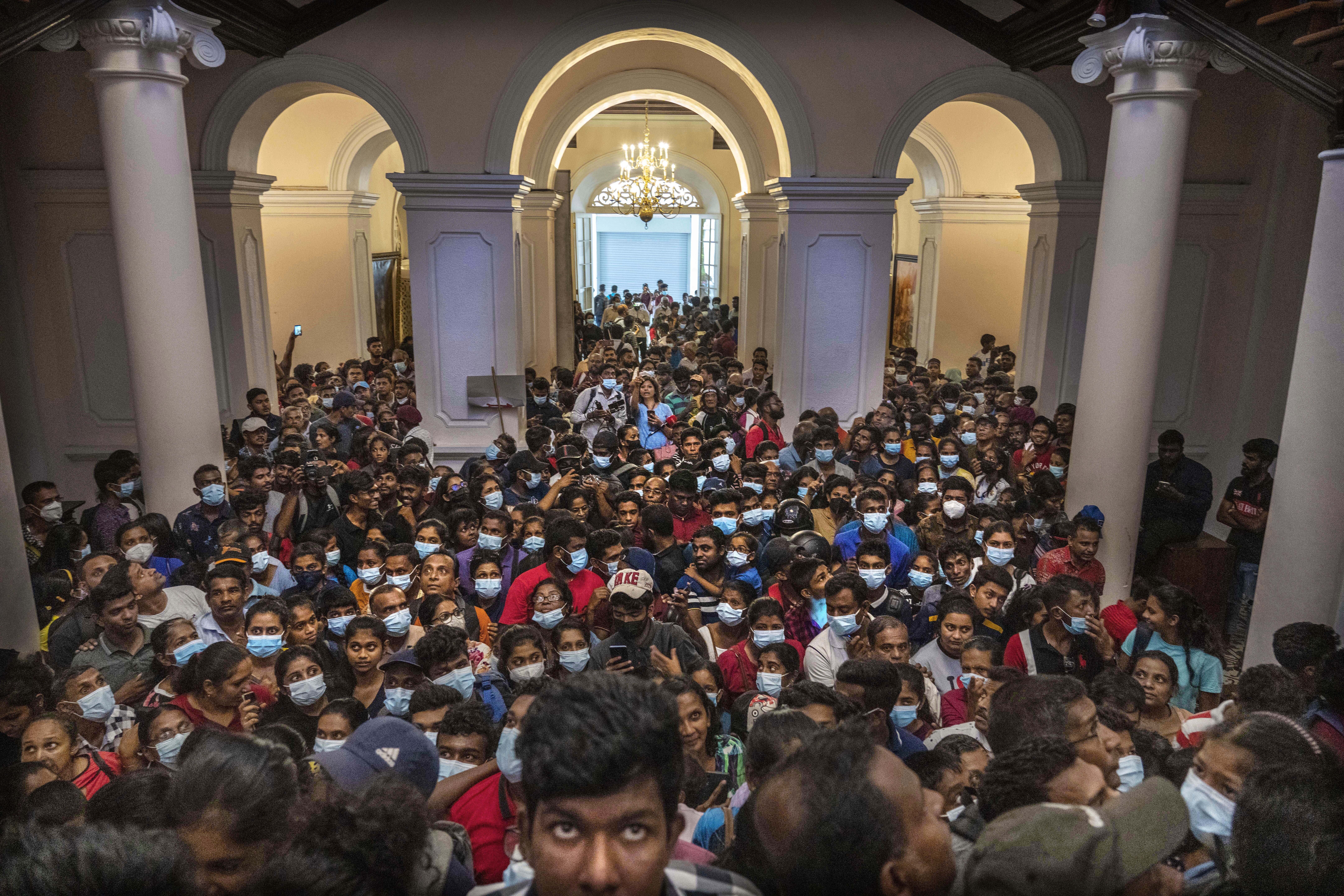 People throng President Gotabaya Rajapaksa’s official residence