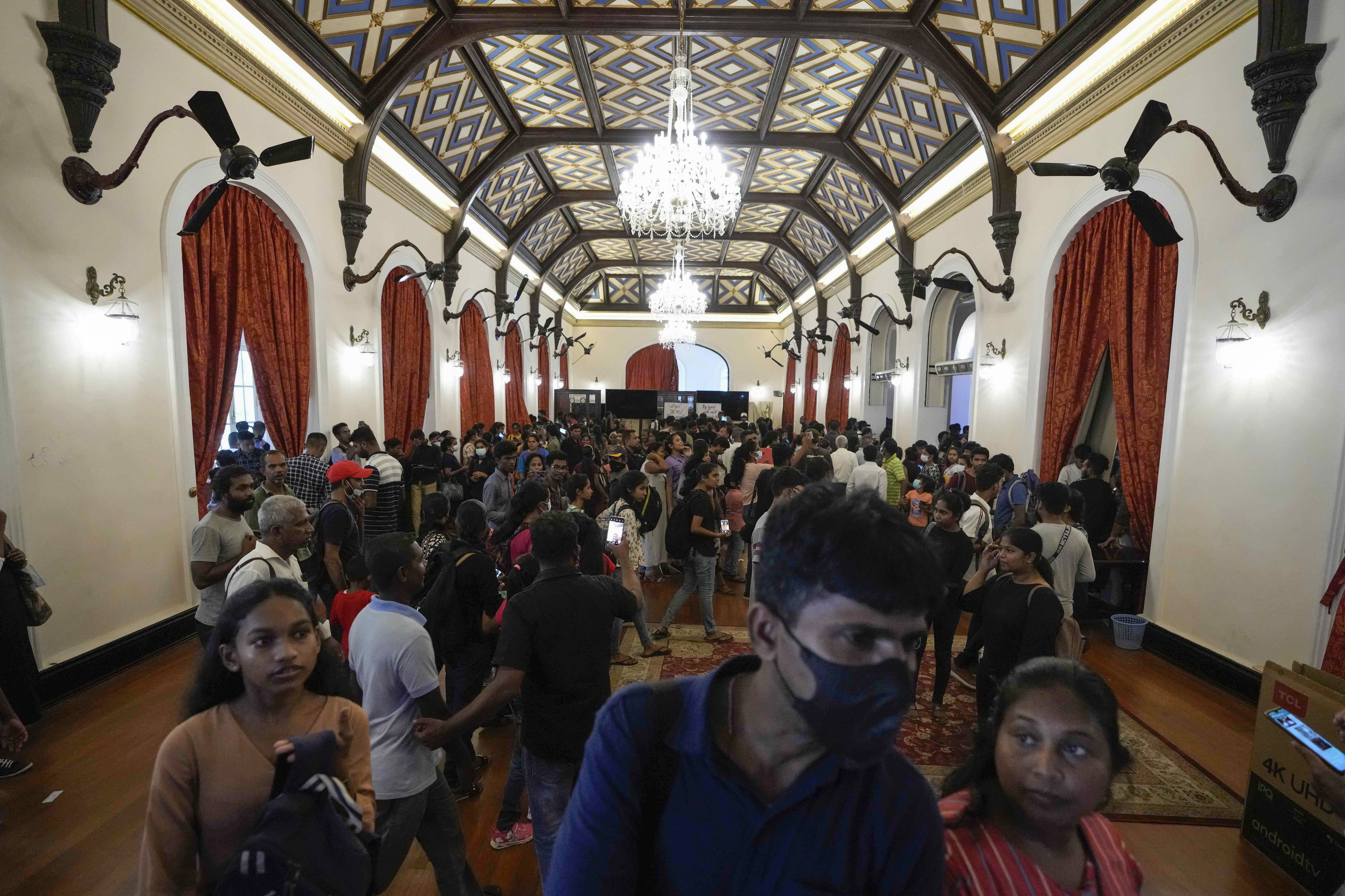 People throng President Gotabaya Rajapaksa's official residence