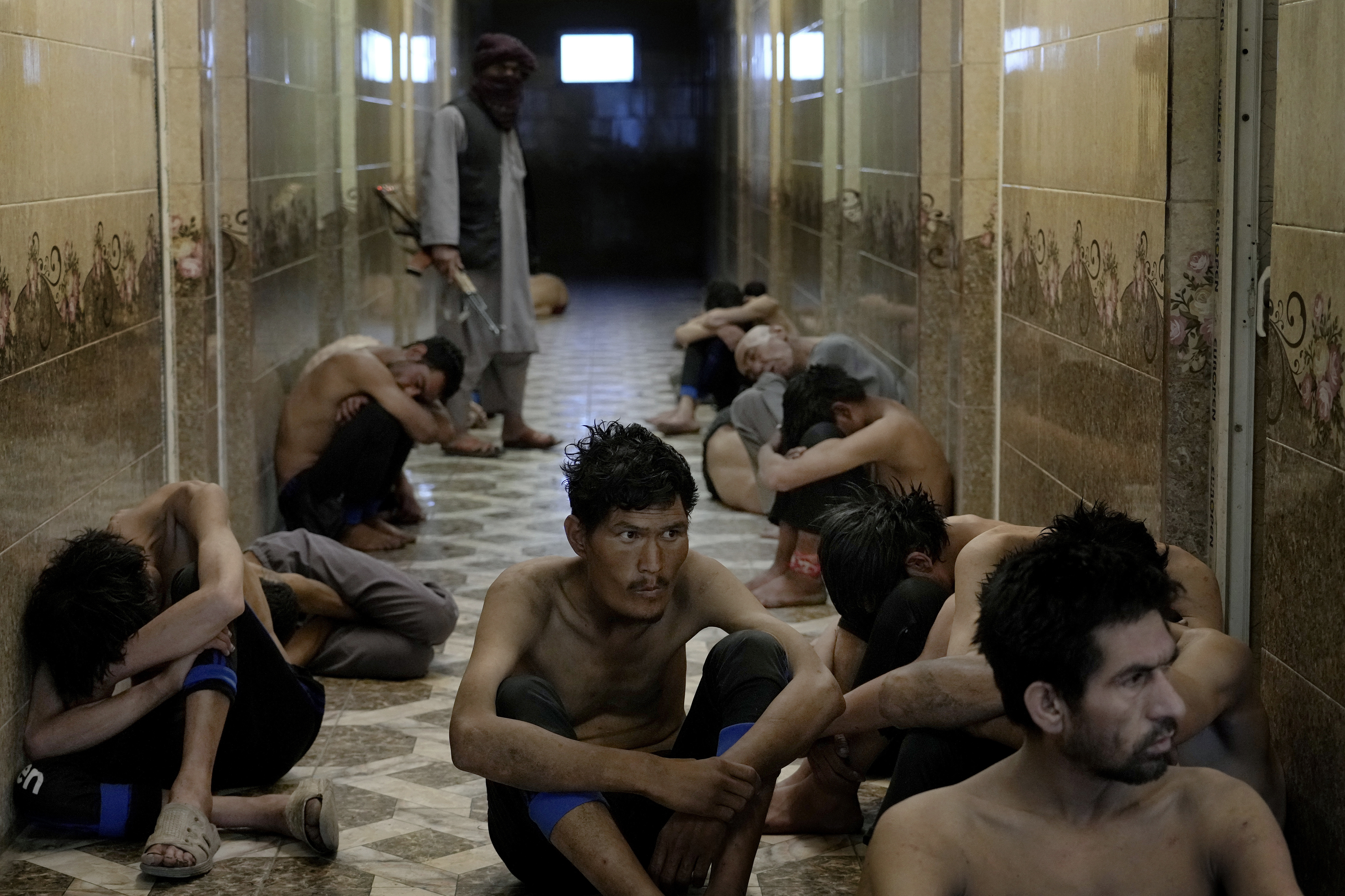 Drug addicts detained during a Taliban raid