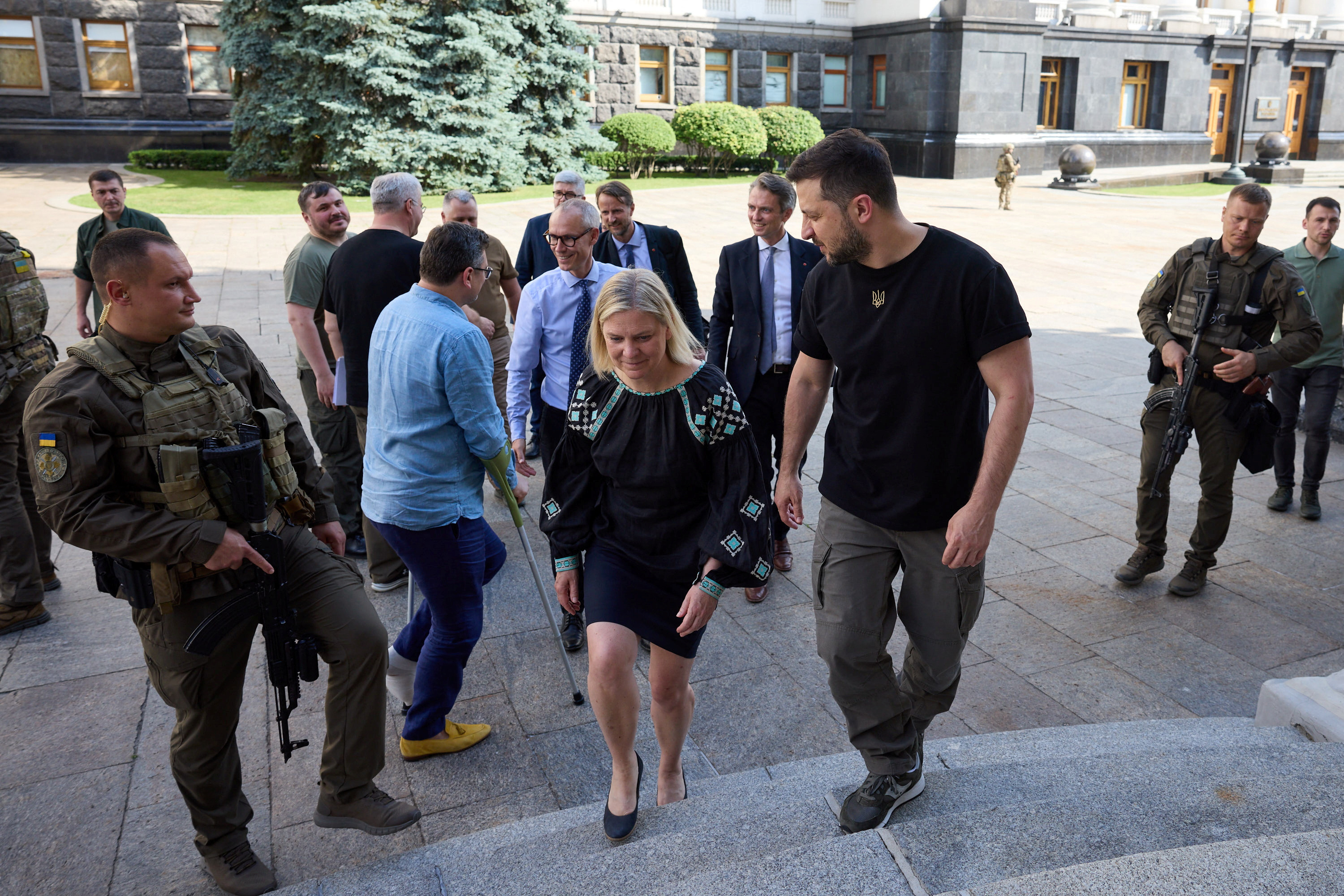 Ukraine’s President Volodymyr Zelenskyy welcomes Swedish Prime Minister Magdalena Andersson in Kyiv, Ukraine, July 4, 2022