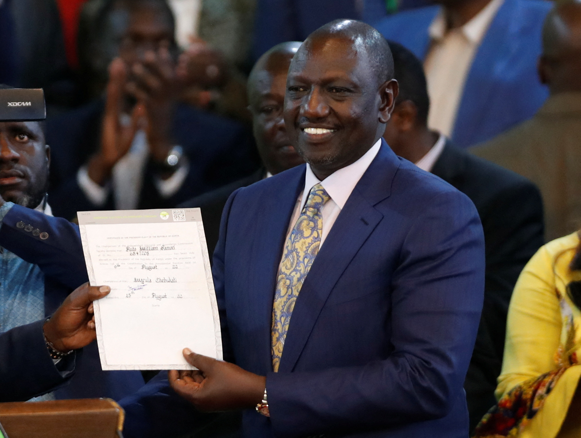 Kenya's William Ruto reacts after being declared the winner of presidential elections in Kenya.
