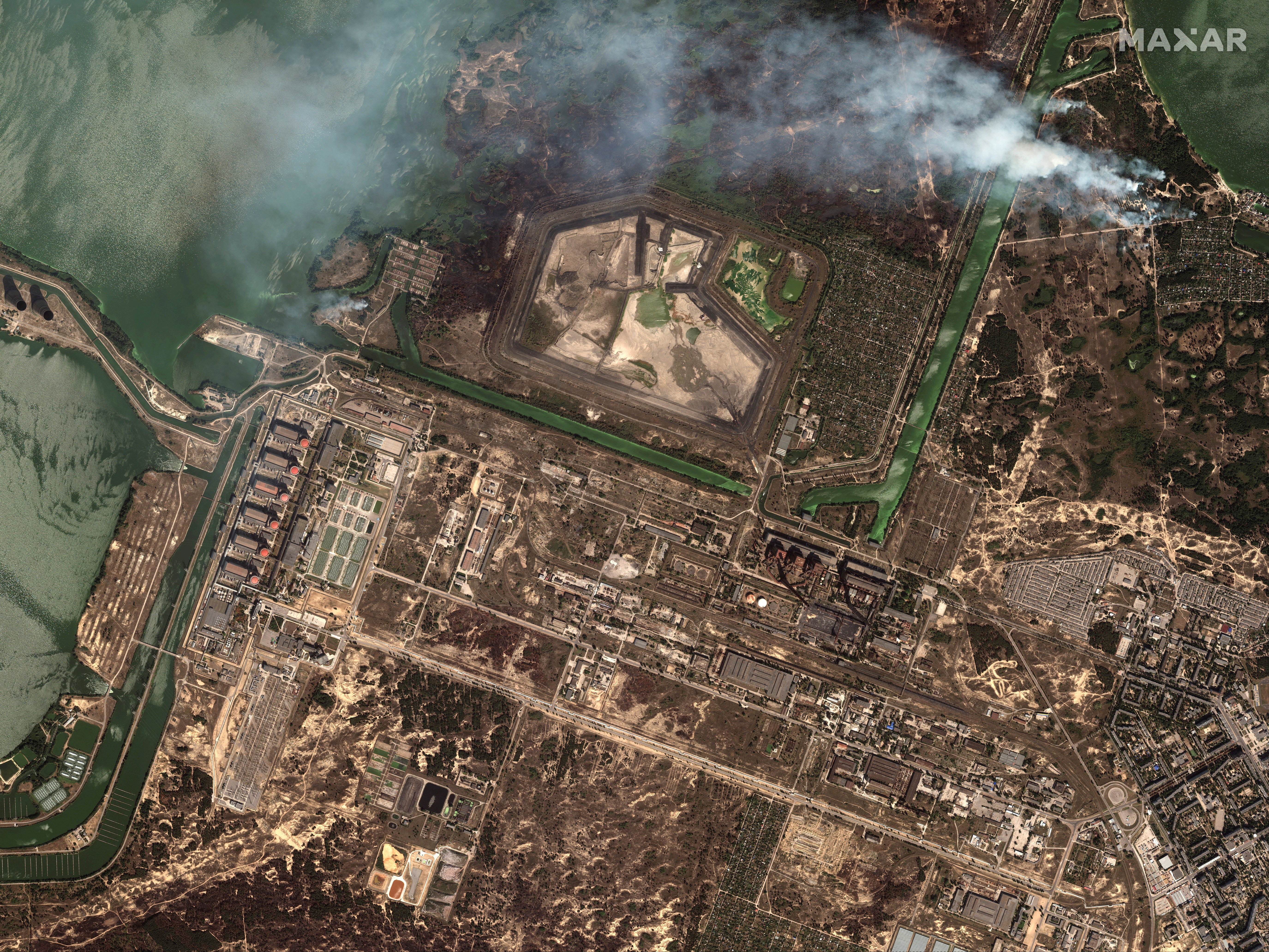Satellite imagery shows an overview of Zaporizhzhia nuclear power plant, Ukraine.