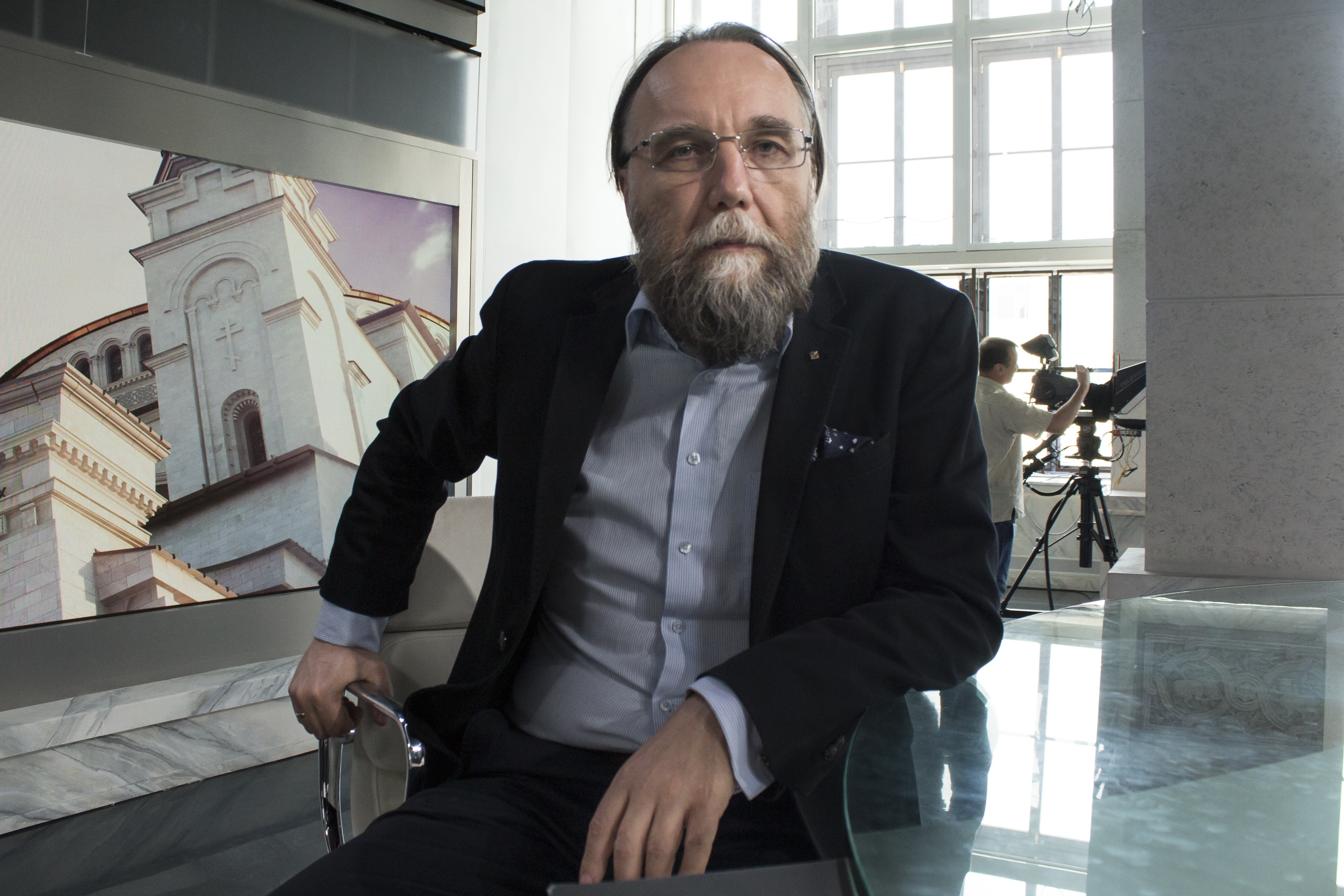Alexander Dugin is seen in his TV studio in central Moscow
