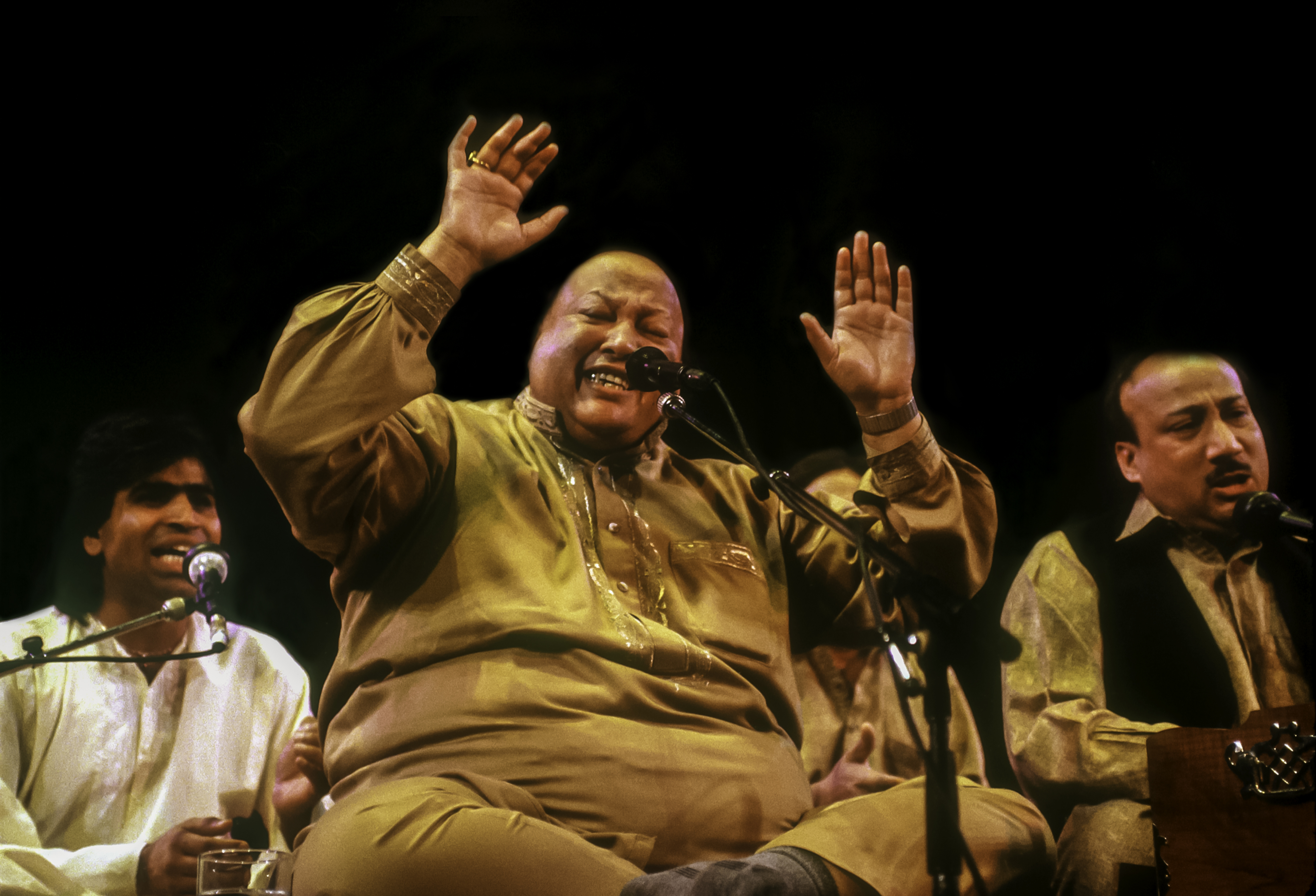 Khan performing with his band at a World Music Institute concert at Town Hall, New York, New York
