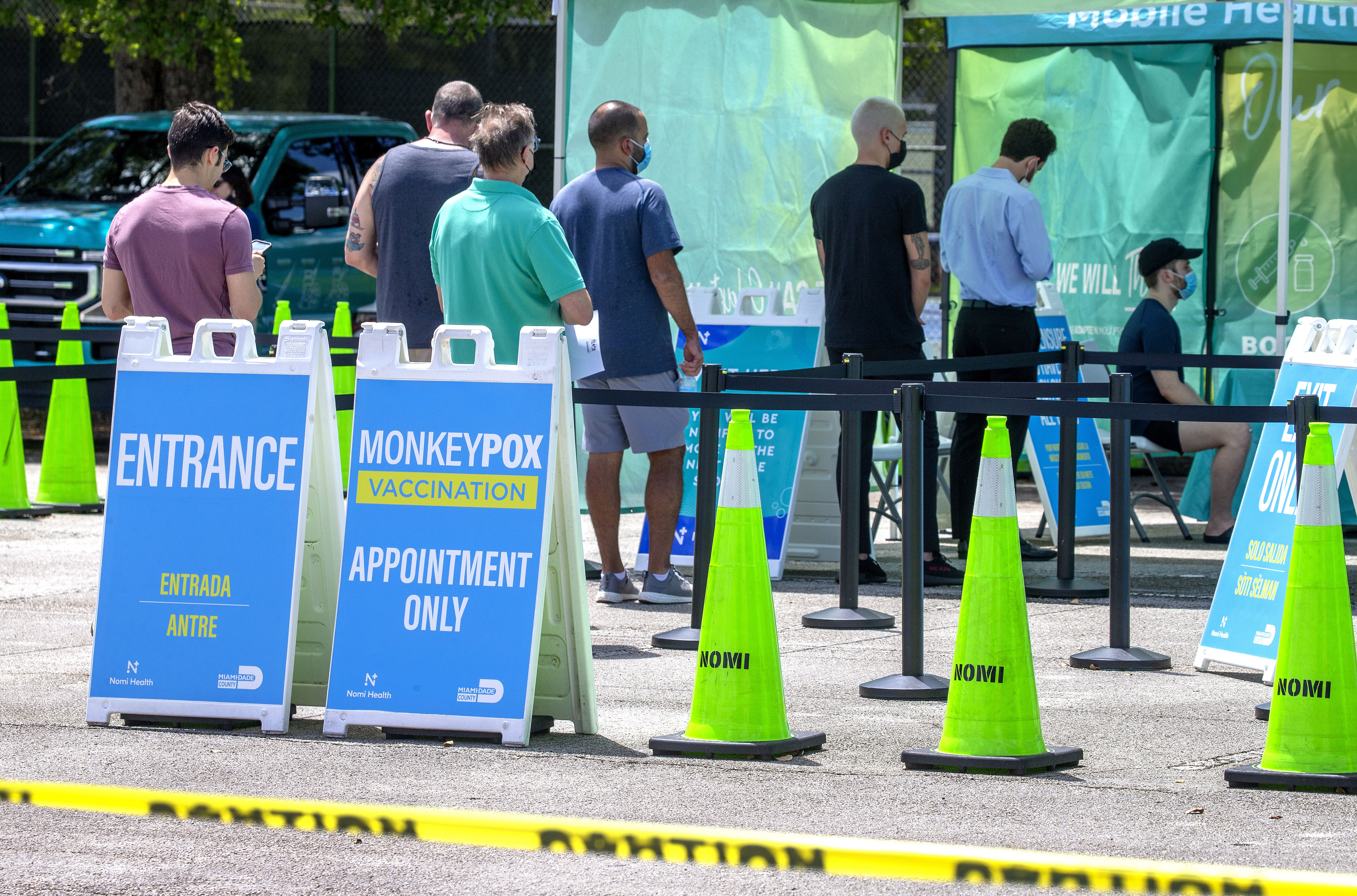 People in a queue to get vaccinated against monkeypox in Miami, Florida on August 12, 2022.