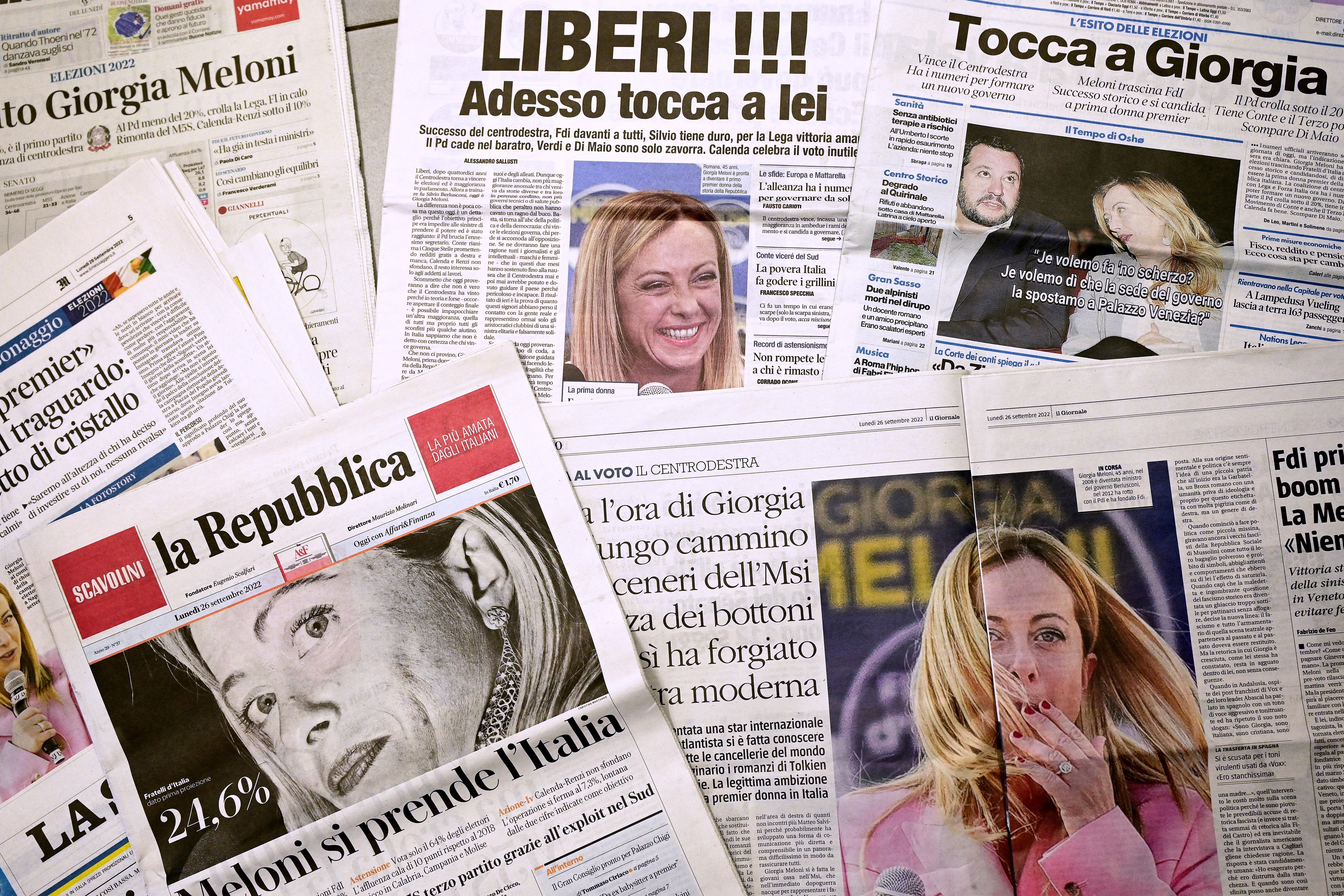 Italian front pages report Giorgia Meloni’s victory in the elections. The far-right, eurosceptic leader said she was ready to govern for “all Italians”